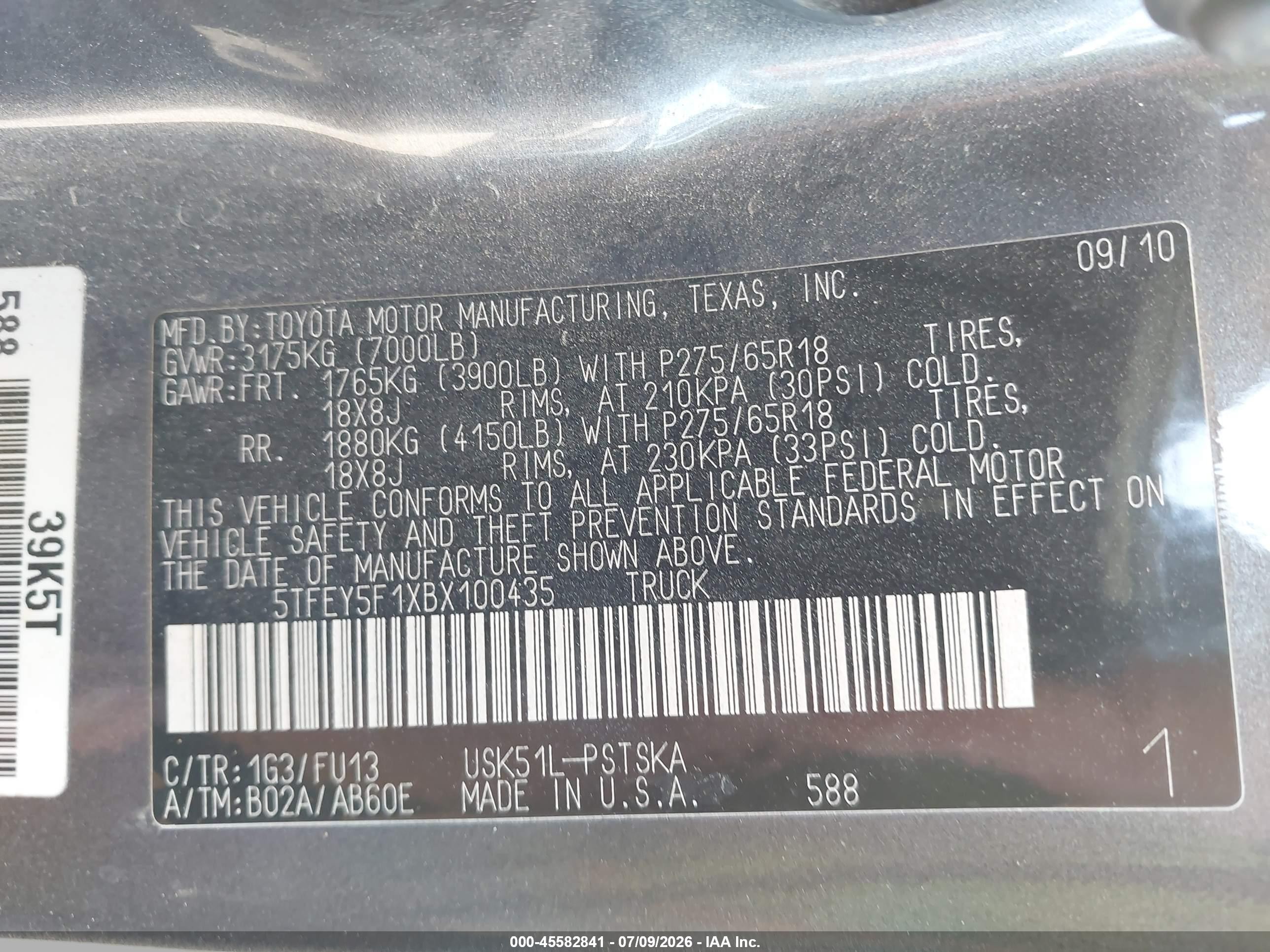 2011 Toyota Tundra Grade 5.7l V8 Gray vin: 5TFEY5F1XBX100435