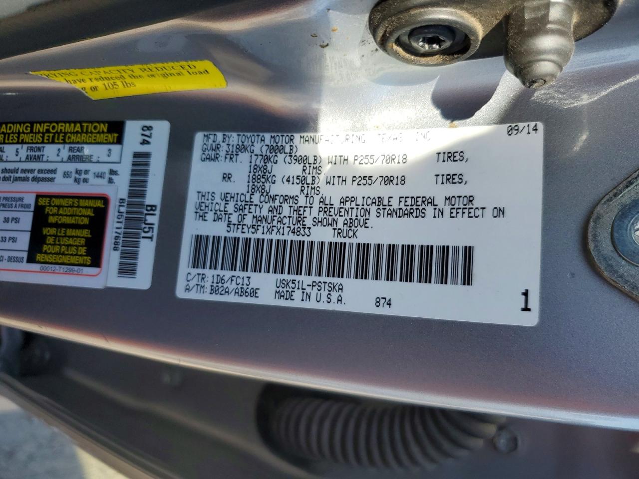 2015 Toyota Tundra Sr5 Серебряный vin: 5TFEY5F1XFX174833