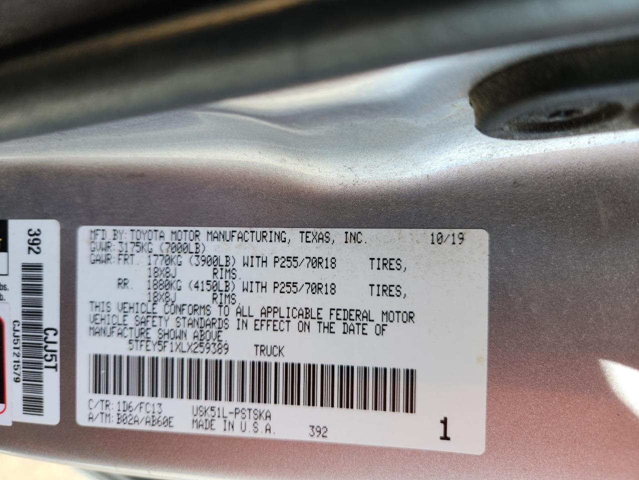 2020 Toyota Tundra Crewmax Sr5 Silver vin: 5TFEY5F1XLX259389