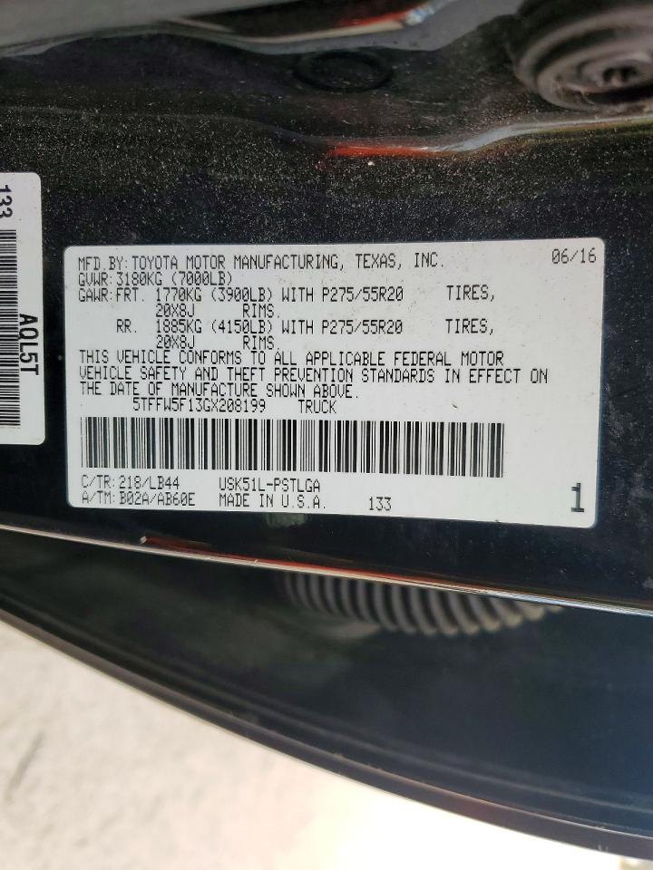 2016 Toyota Tundra Crewmax Limited Black vin: 5TFFW5F13GX208199