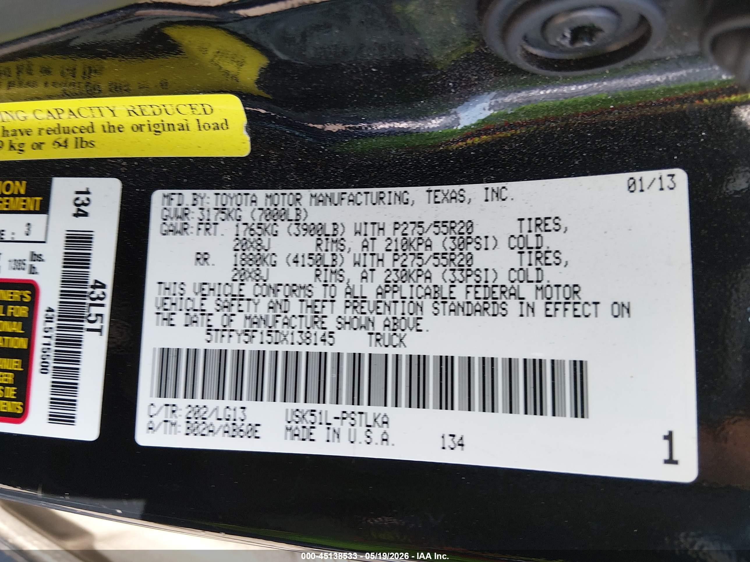 2013 Toyota Tundra Platinum 5.7l V8 Black vin: 5TFFY5F15DX138145