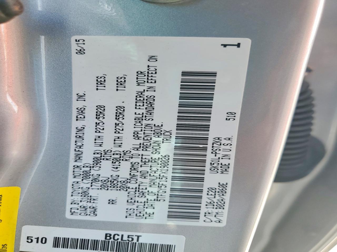 2015 Toyota Tundra Platinum Silver vin: 5TFGY5F15FX190026