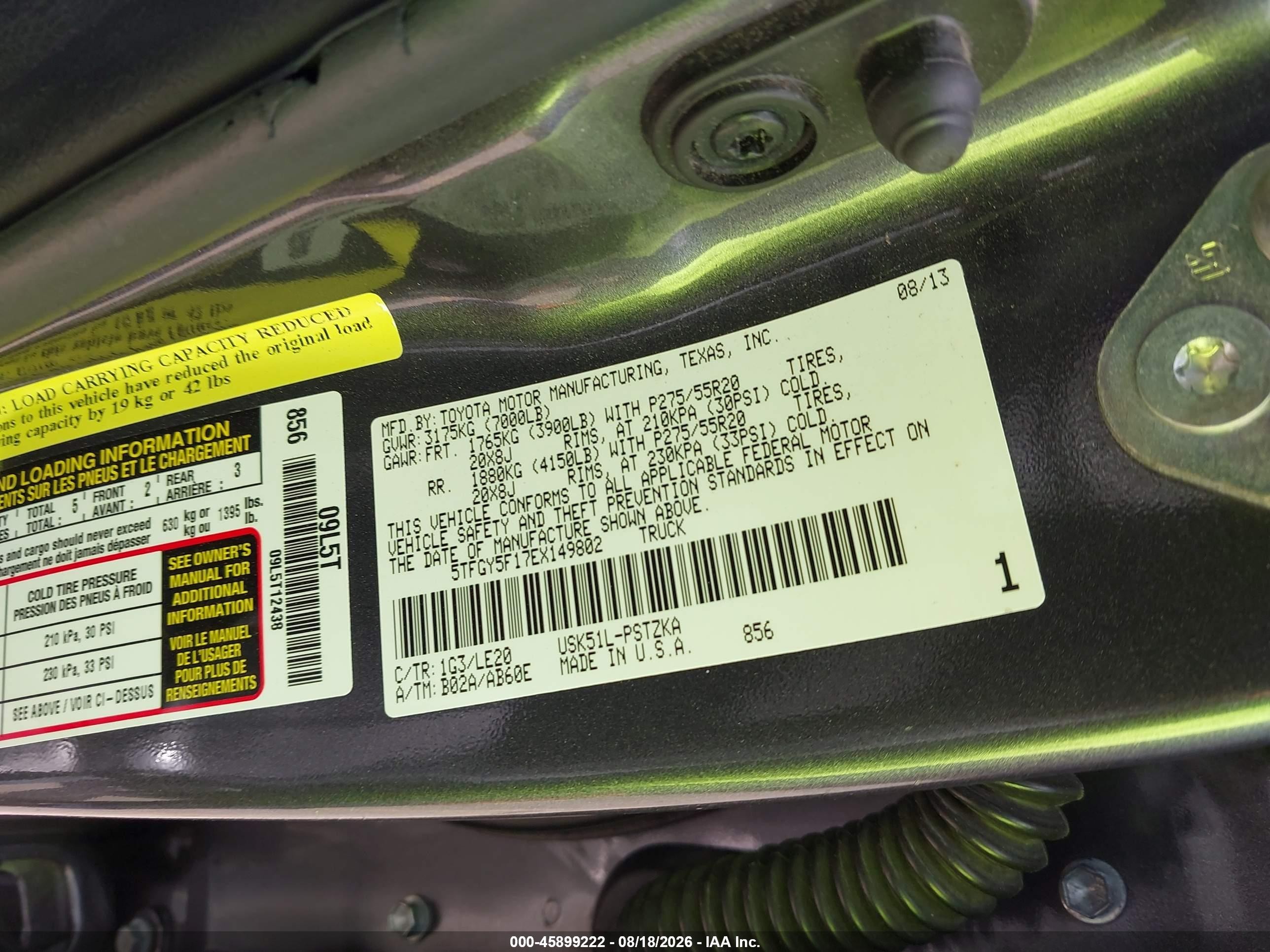 2014 Toyota Tundra Platinum 5.7l V8 Gray vin: 5TFGY5F17EX149802