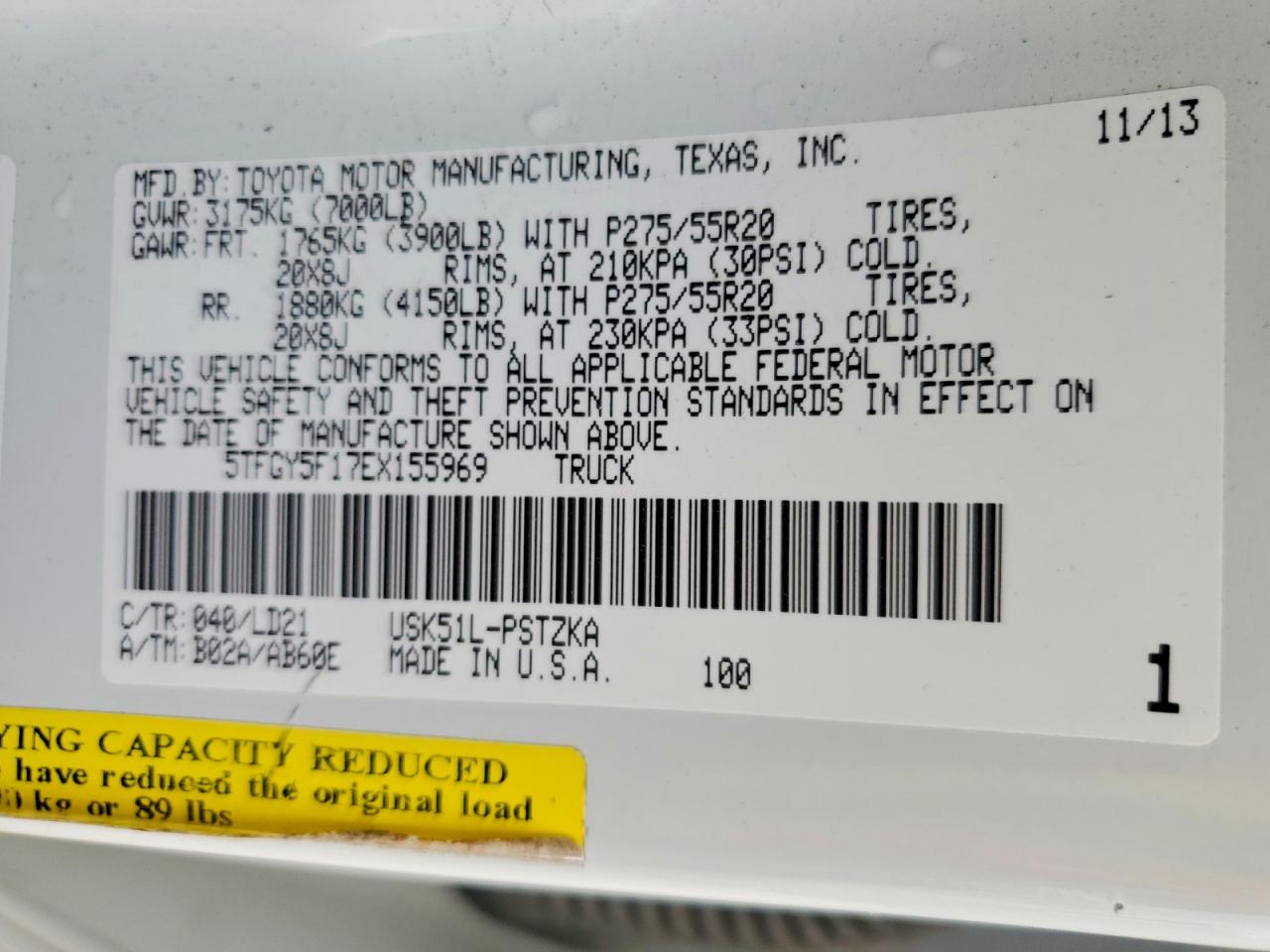 2014 Toyota Tundra 1794 Edition White vin: 5TFGY5F17EX155969