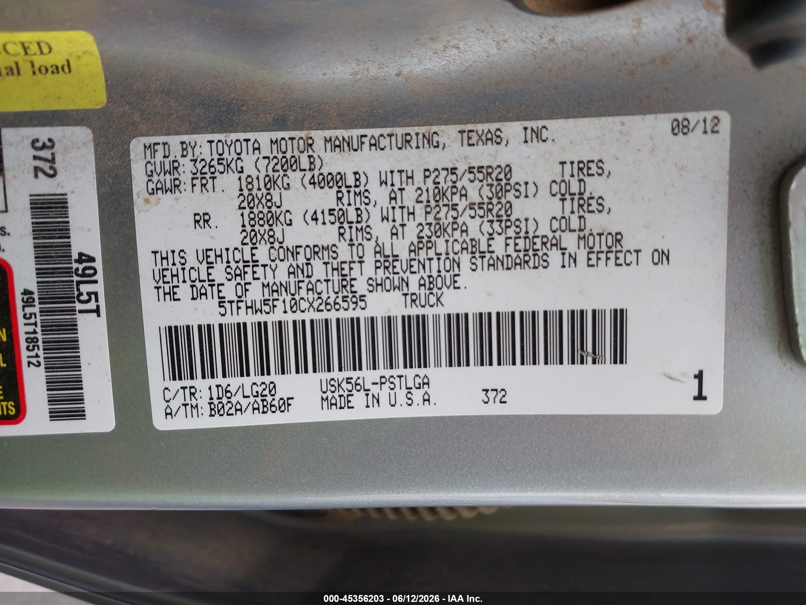 2012 Toyota Tundra Limited 5.7l V8 Gray vin: 5TFHW5F10CX266595