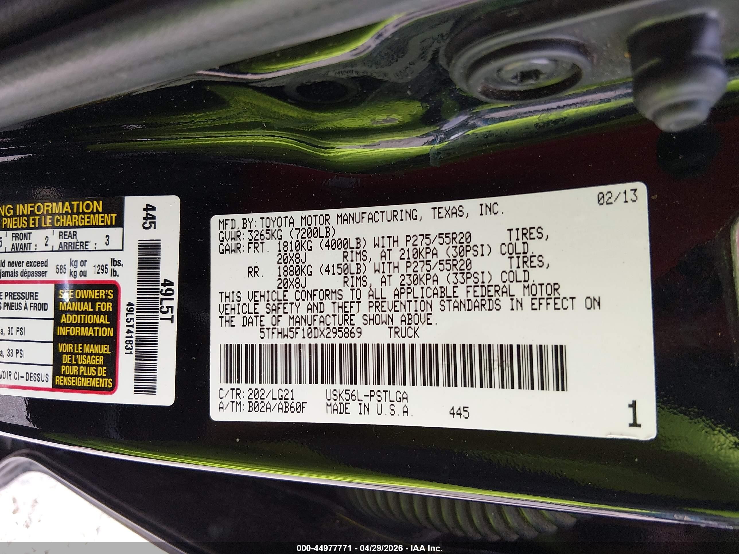 2013 Toyota Tundra Platinum 5.7l V8 Black vin: 5TFHW5F10DX295869