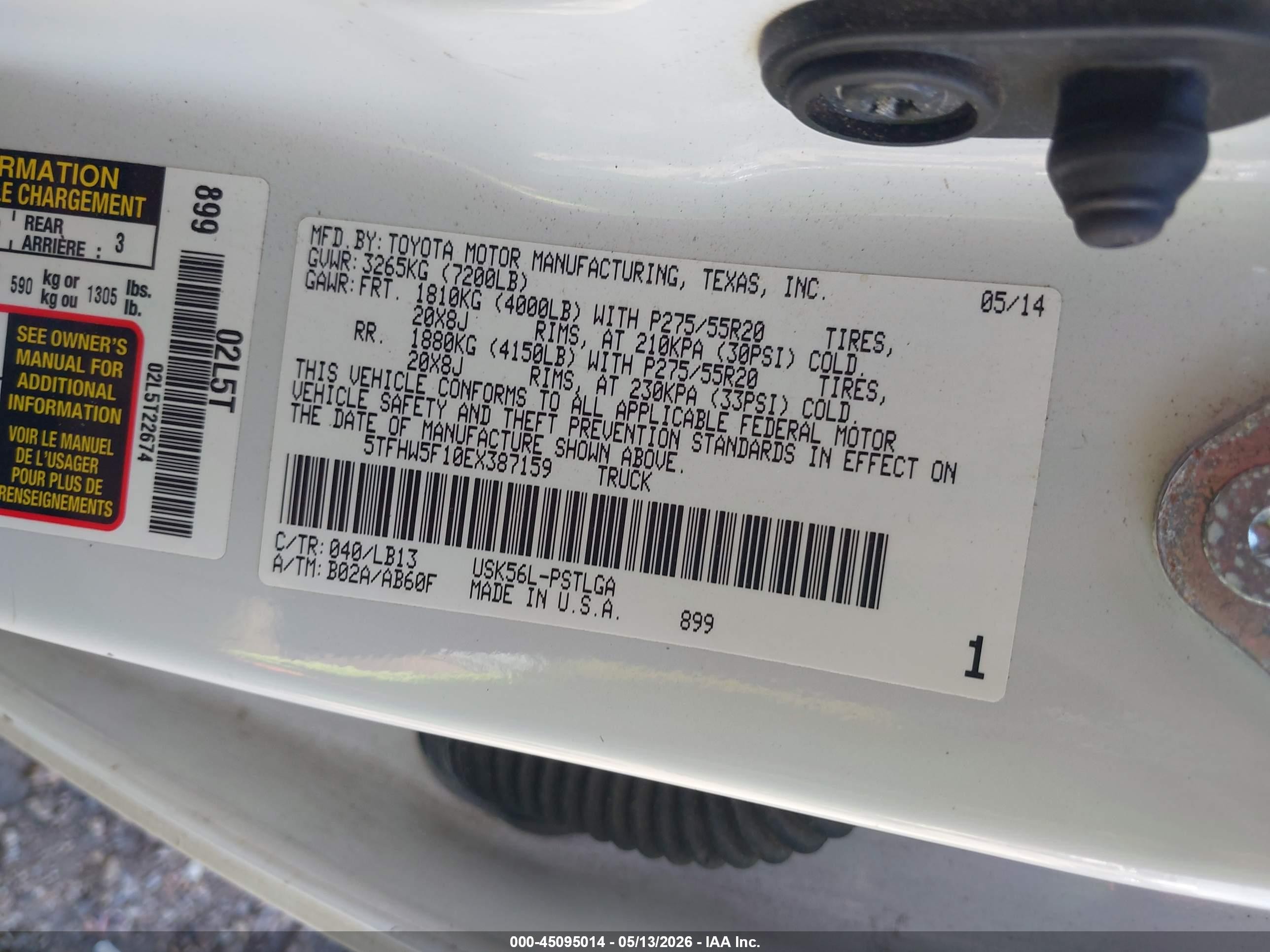 2014 Toyota Tundra Limited 5.7l V8 White vin: 5TFHW5F10EX387159