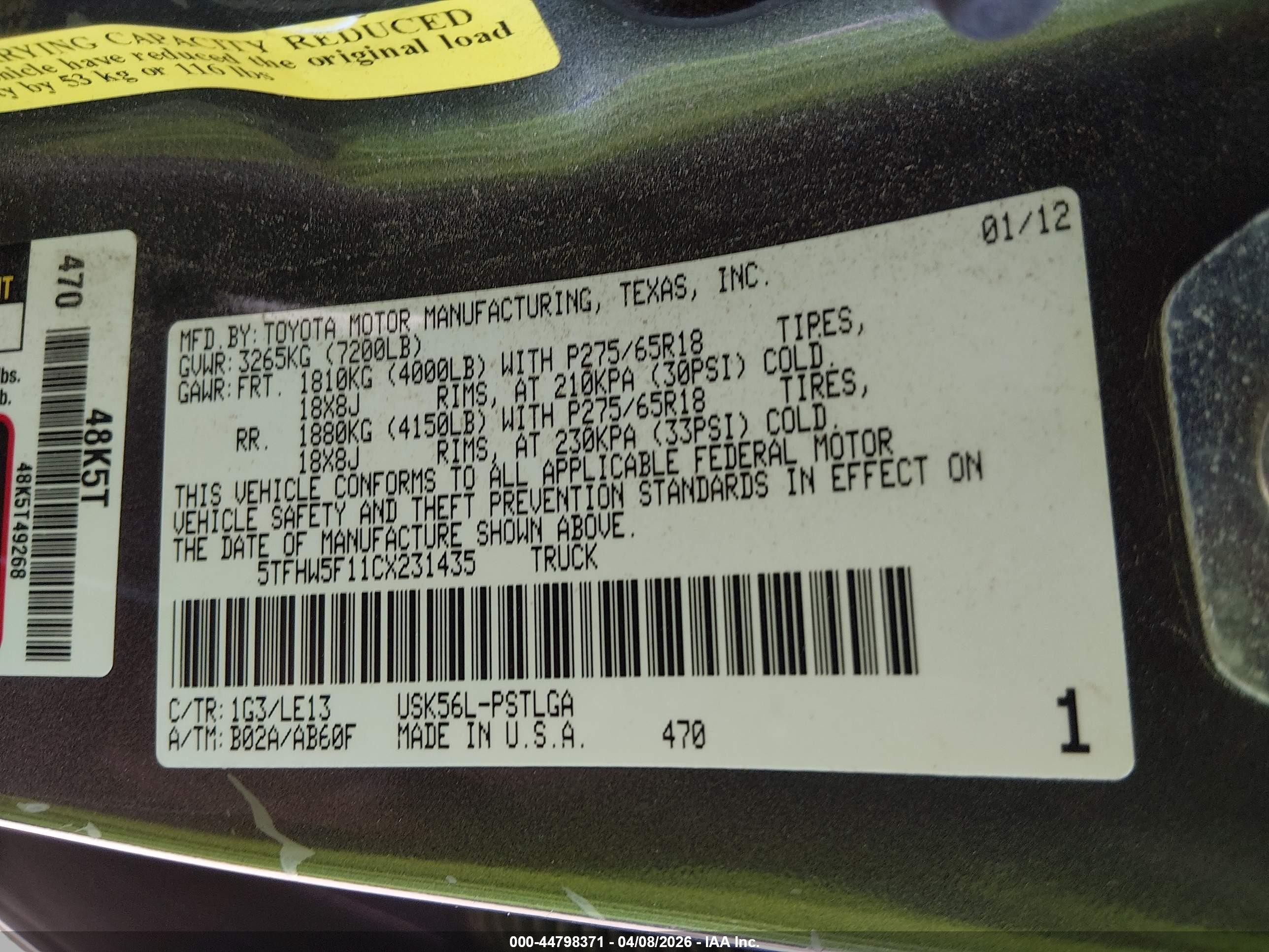 2012 Toyota Tundra Limited 5.7l V8 Gray vin: 5TFHW5F11CX231435