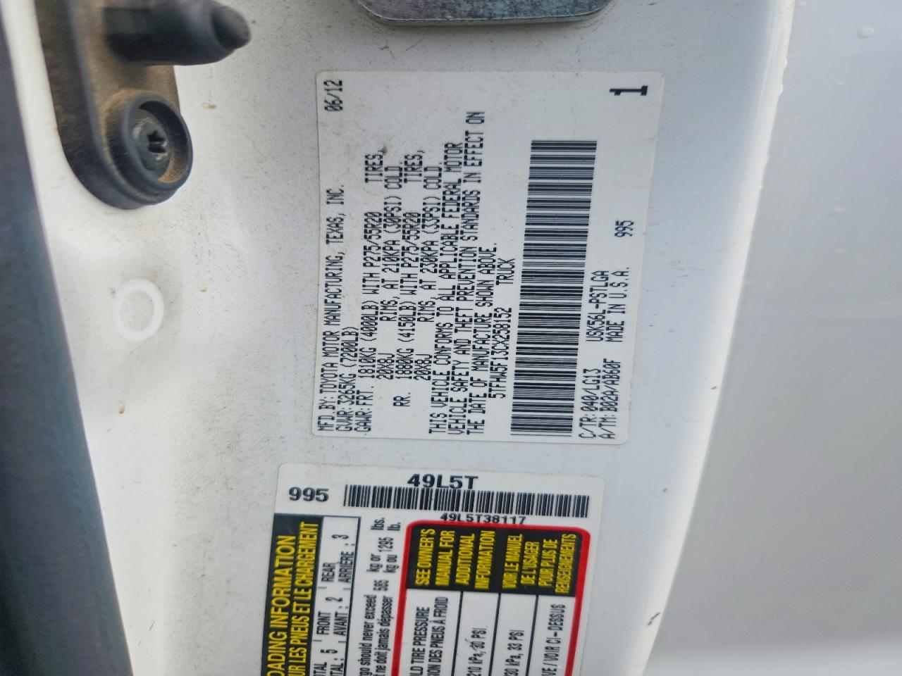 2012 Toyota Tundra Crewmax Limited White vin: 5TFHW5F13CX258152