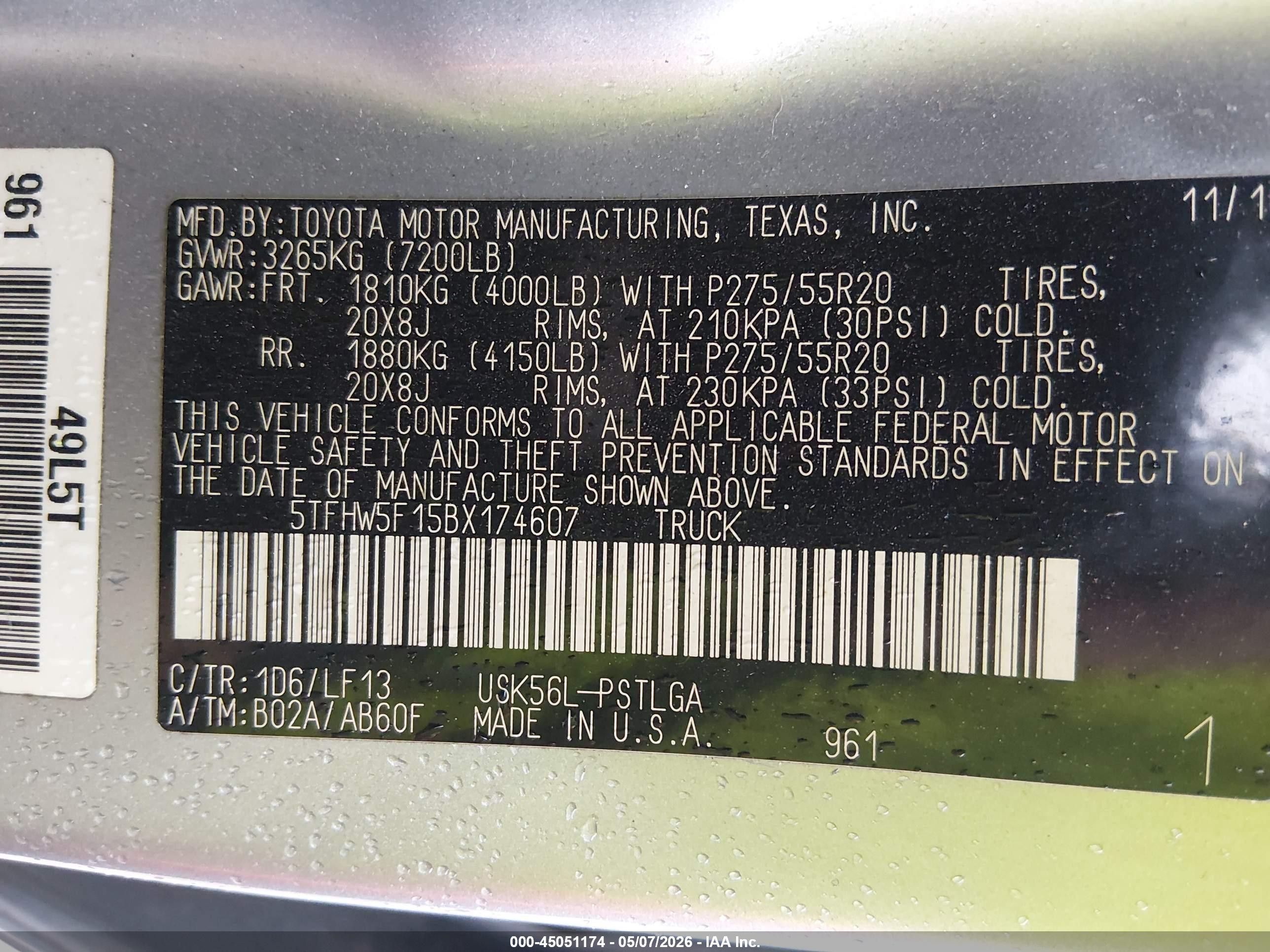 2011 Toyota Tundra Limited 5.7l V8 Серебряный vin: 5TFHW5F15BX174607