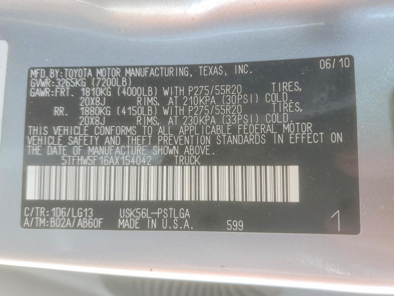 2010 Toyota Tundra Crewmax Limited Silver vin: 5TFHW5F16AX154042