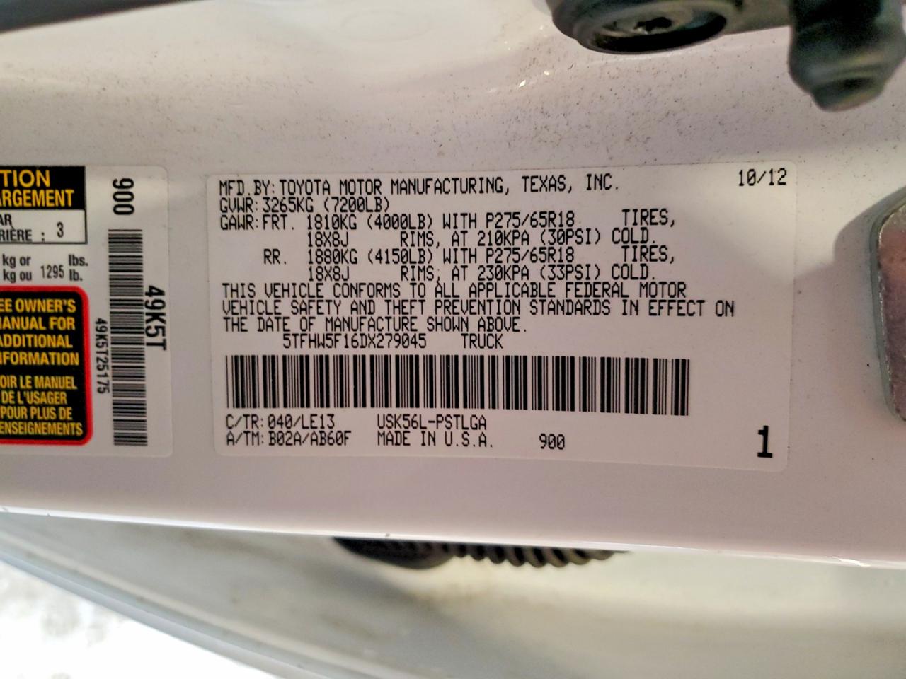 2013 Toyota Tundra Limited White vin: 5TFHW5F16DX279045