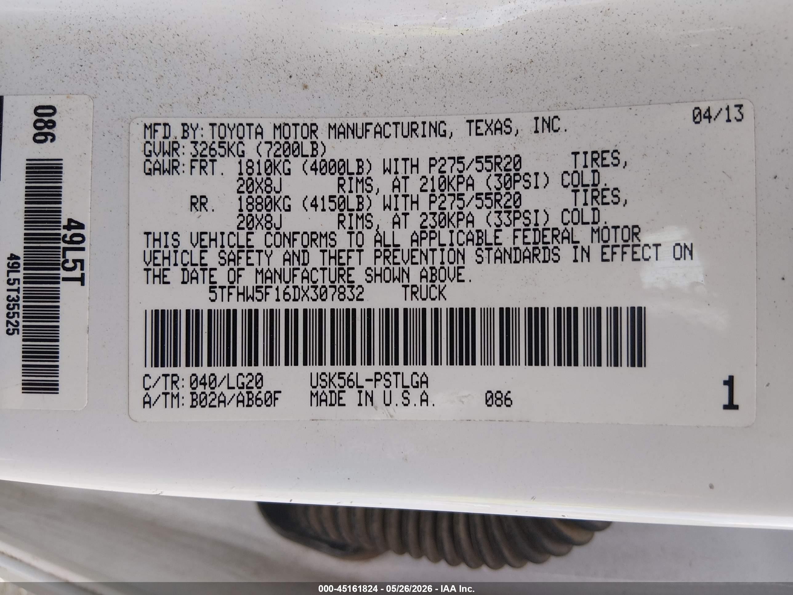 2013 Toyota Tundra Platinum 5.7l V8 White vin: 5TFHW5F16DX307832