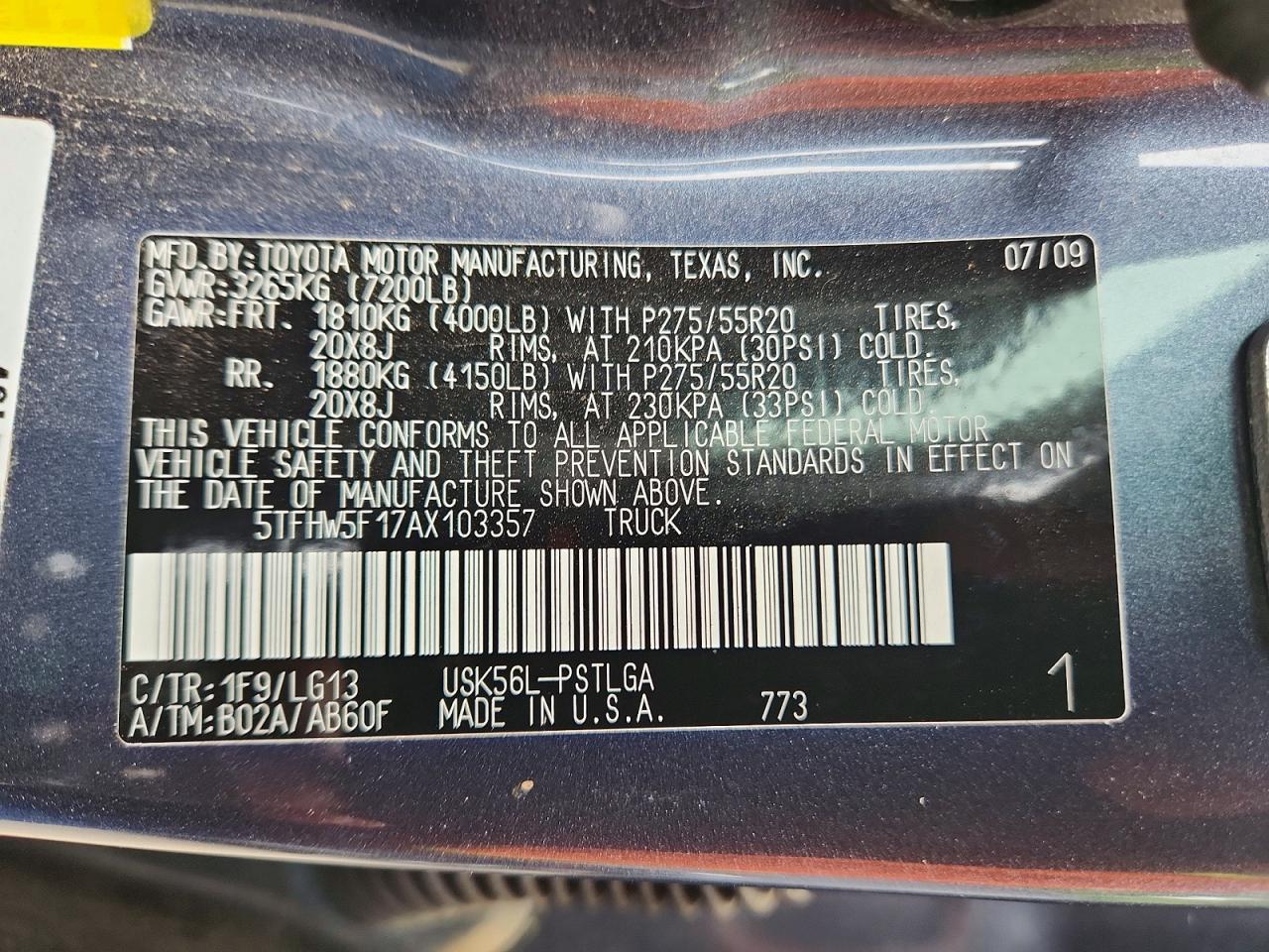 2010 Toyota Tundra Crewmax Limited Blue vin: 5TFHW5F17AX103357