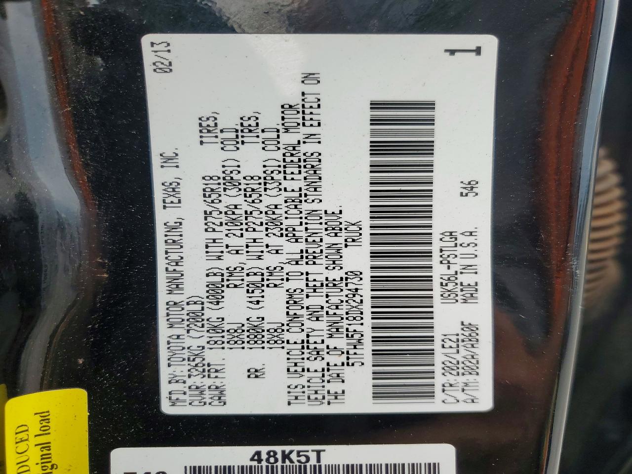 2013 Toyota Tundra Limited Black vin: 5TFHW5F18DX294730