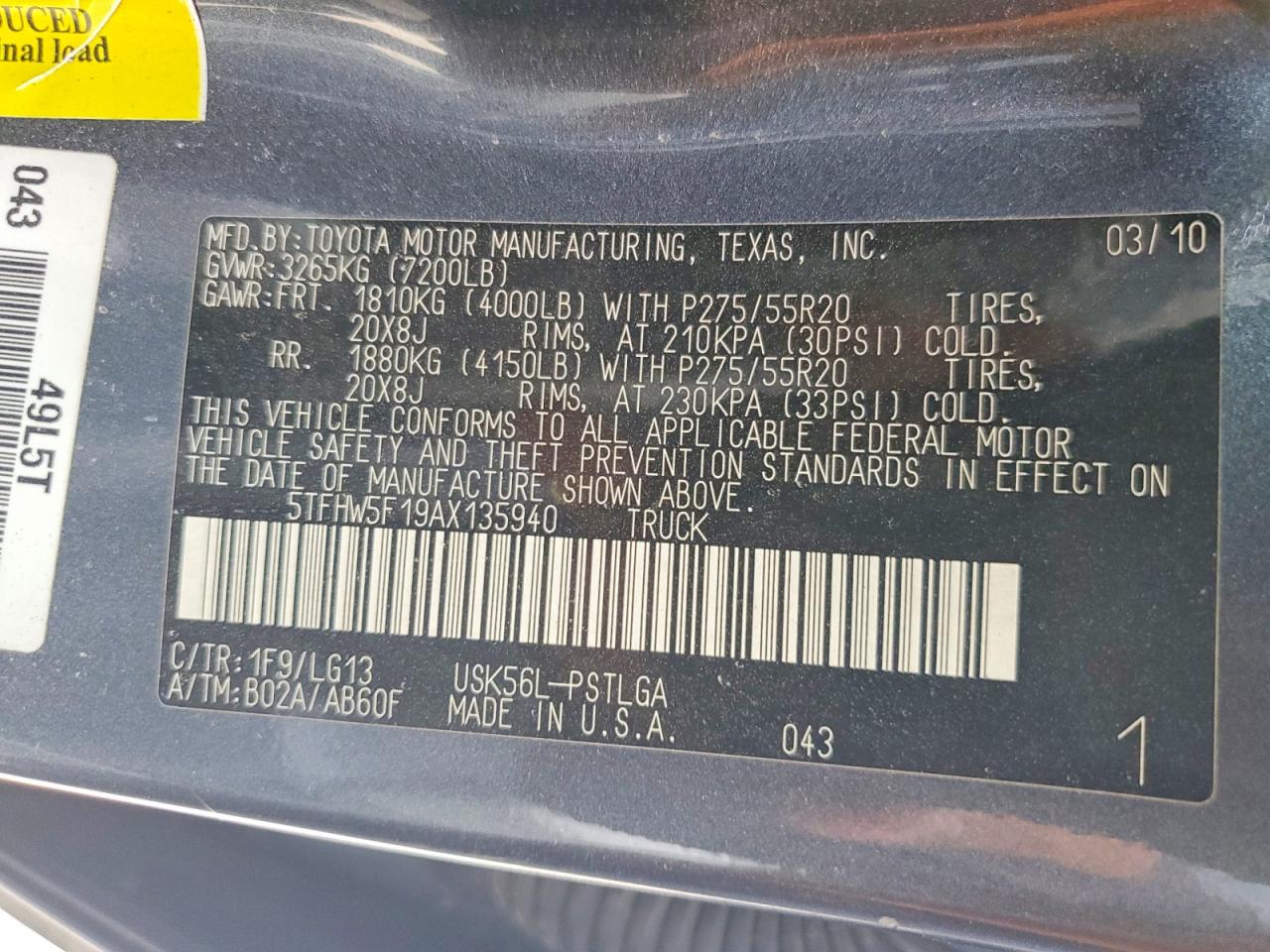 2010 Toyota Tundra Crewmax Limited Gray vin: 5TFHW5F19AX135940
