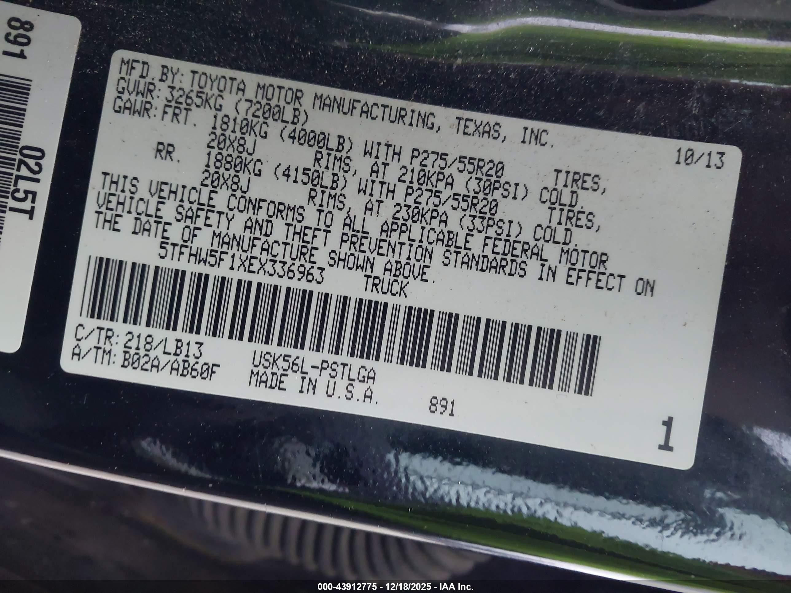 2014 Toyota Tundra Limited 5.7l V8 Black vin: 5TFHW5F1XEX336963