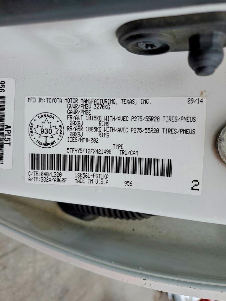 2015 Toyota Tundra Limited White vin: 5TFHY5F12FX421498