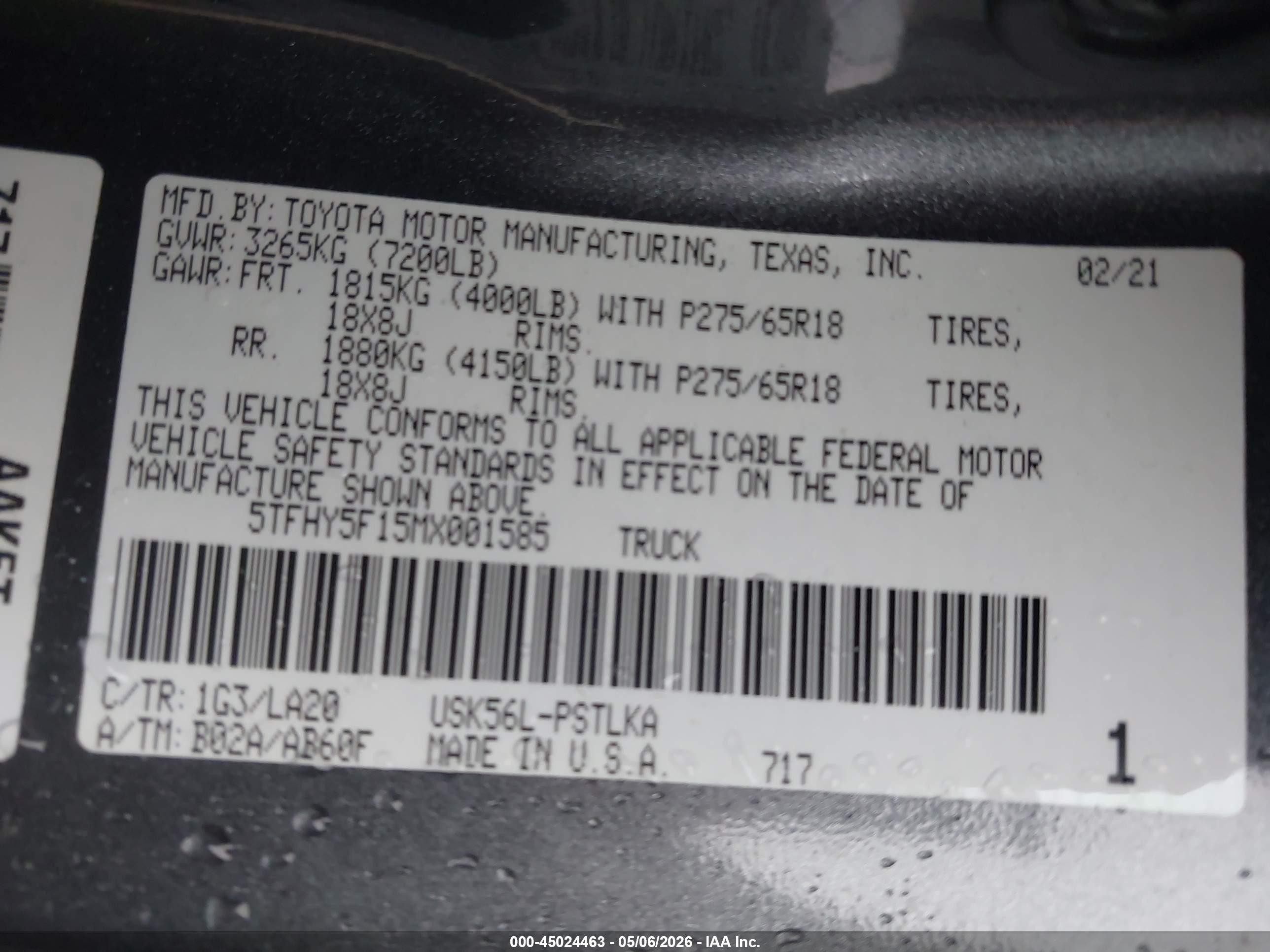2021 Toyota Tundra Limited Gray vin: 5TFHY5F15MX001585