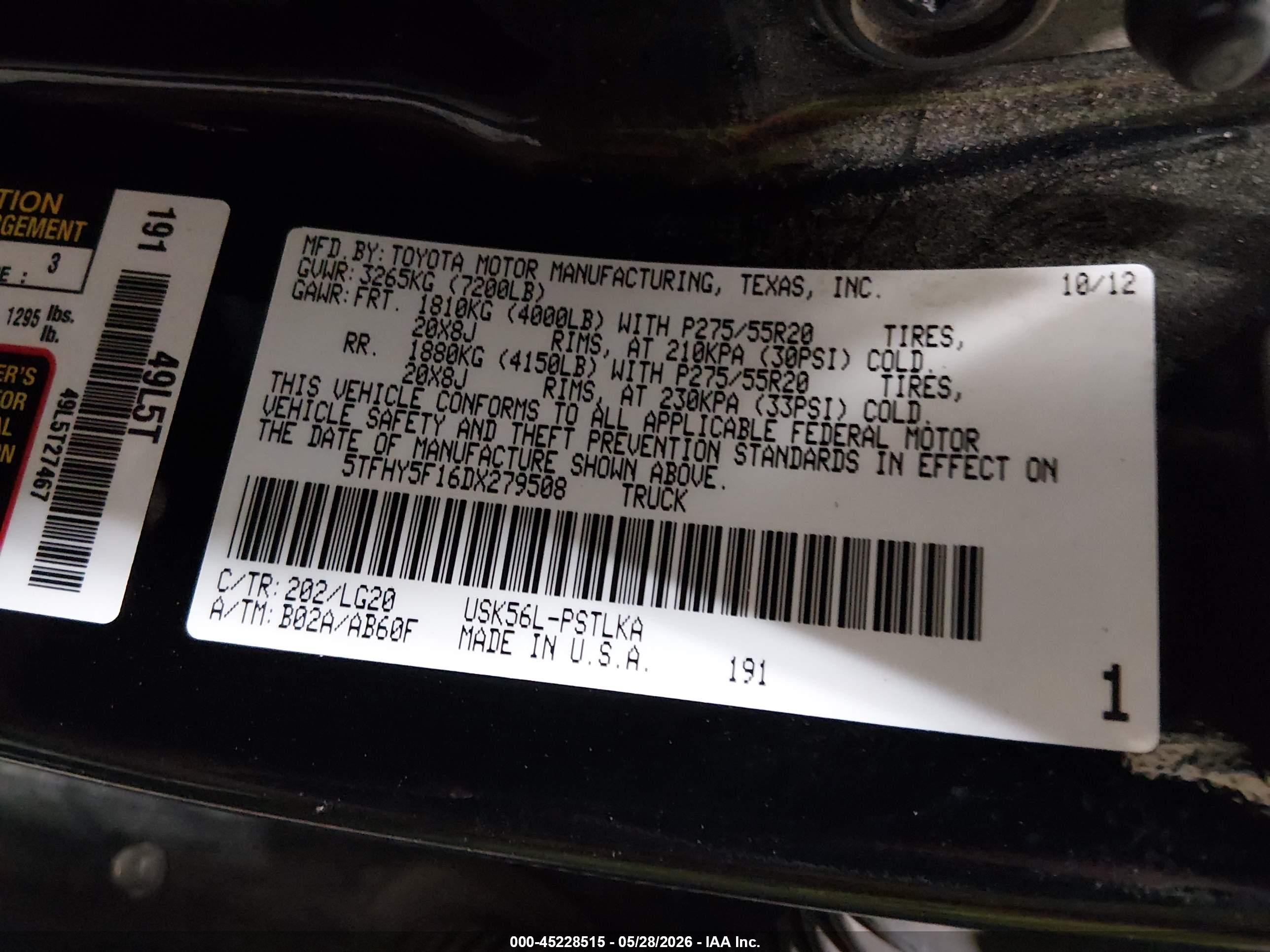 2013 Toyota Tundra Platinum 5.7l V8 Black vin: 5TFHY5F16DX279508