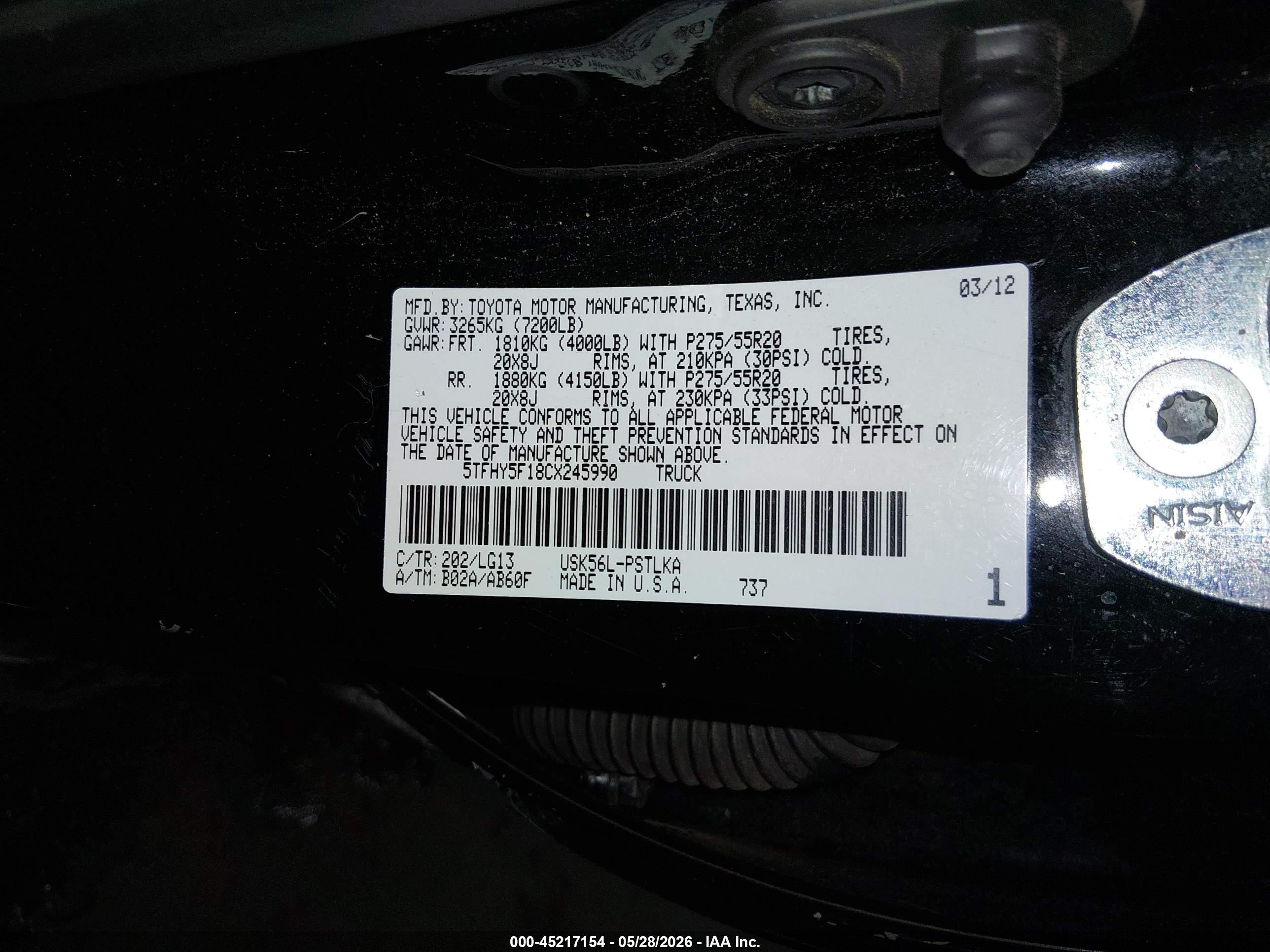 2012 Toyota Tundra Crewmax Limited Черный vin: 5TFHY5F18CX245990