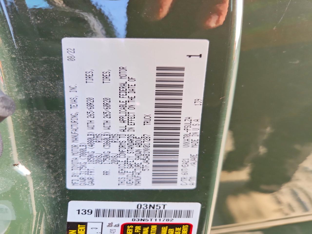 2022 Toyota Tundra Crewmax Limited Green vin: 5TFJA5AB1NX017287