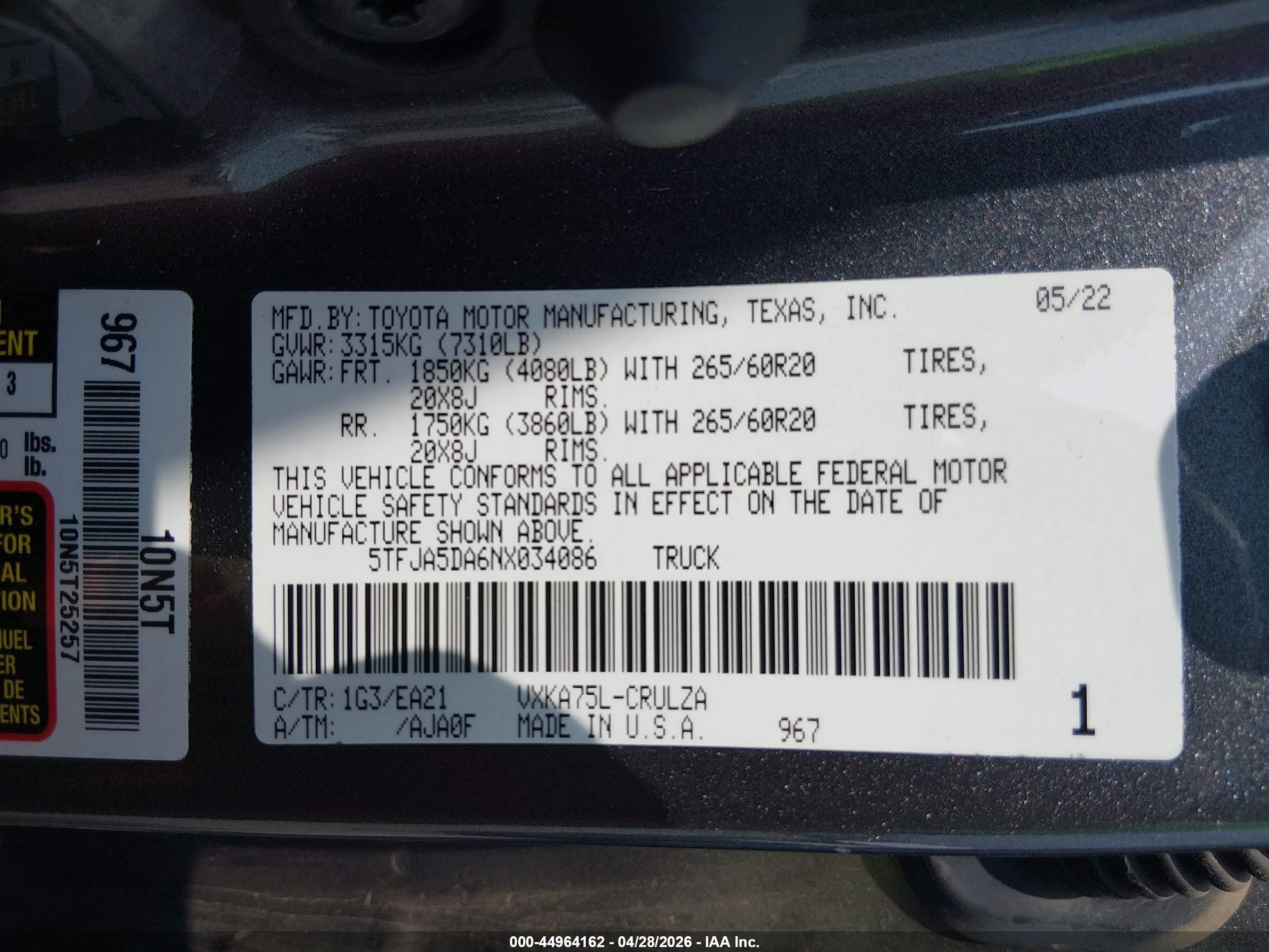 2022 Toyota Tundra Limited Gray vin: 5TFJA5DA6NX034086
