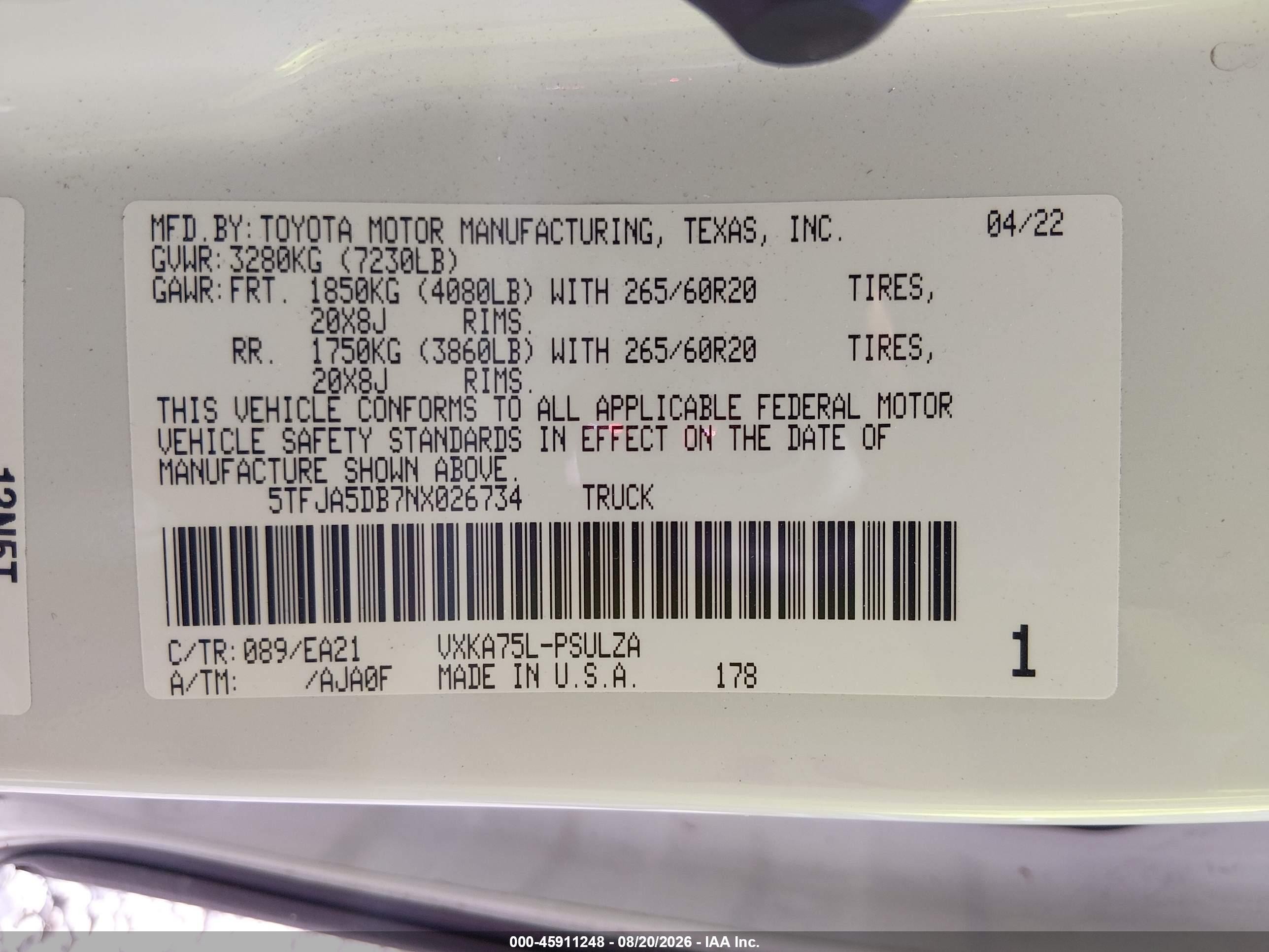 2022 Toyota Tundra Limited White vin: 5TFJA5DB7NX026734