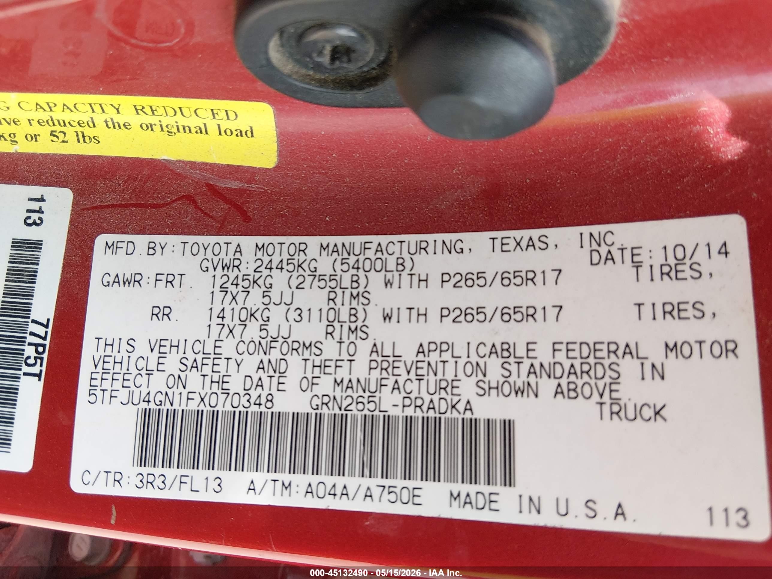 2015 Toyota Tacoma Prerunner V6 Red vin: 5TFJU4GN1FX070348
