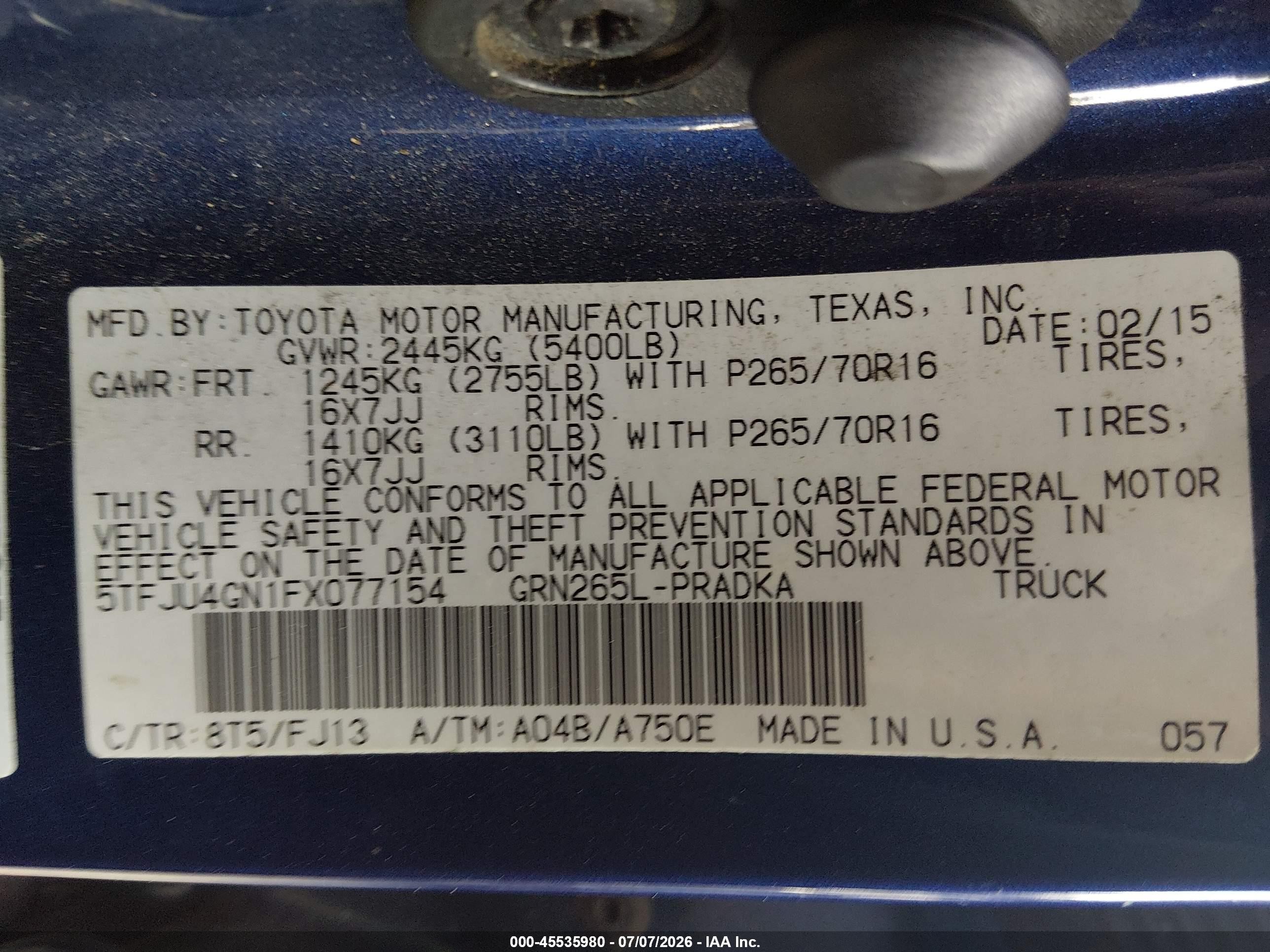 2015 Toyota Tacoma Prerunner V6 Blue vin: 5TFJU4GN1FX077154