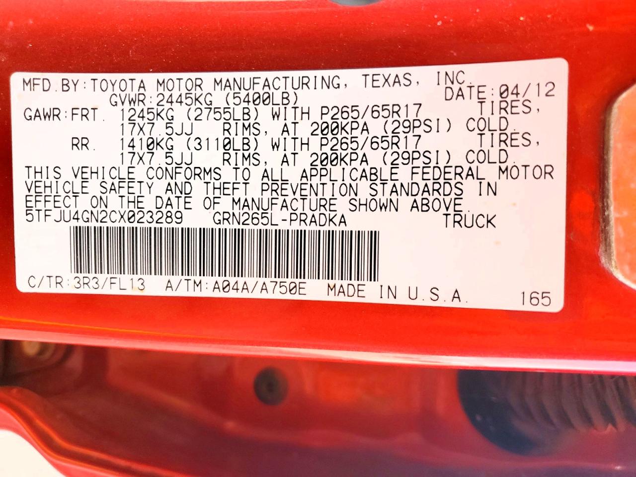 2012 Toyota Tacoma Double Cab Prerunner Red vin: 5TFJU4GN2CX023289