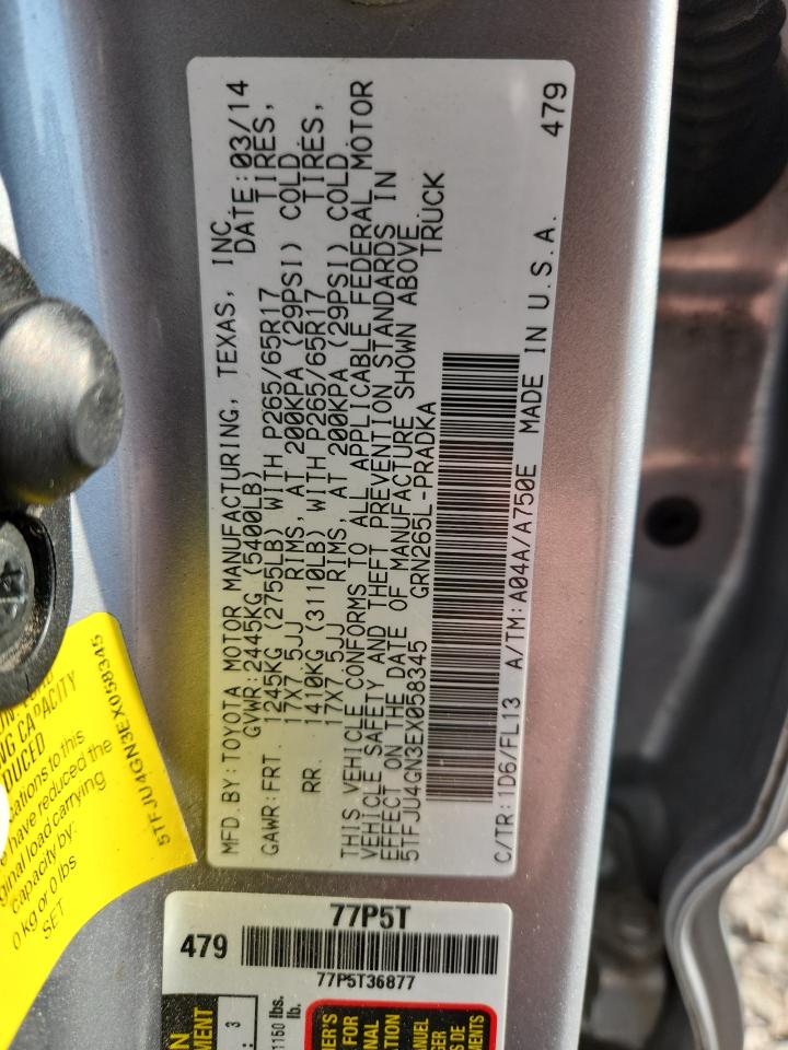 2014 Toyota Tacoma Prerunner V6 Silver vin: 5TFJU4GN3EX058345