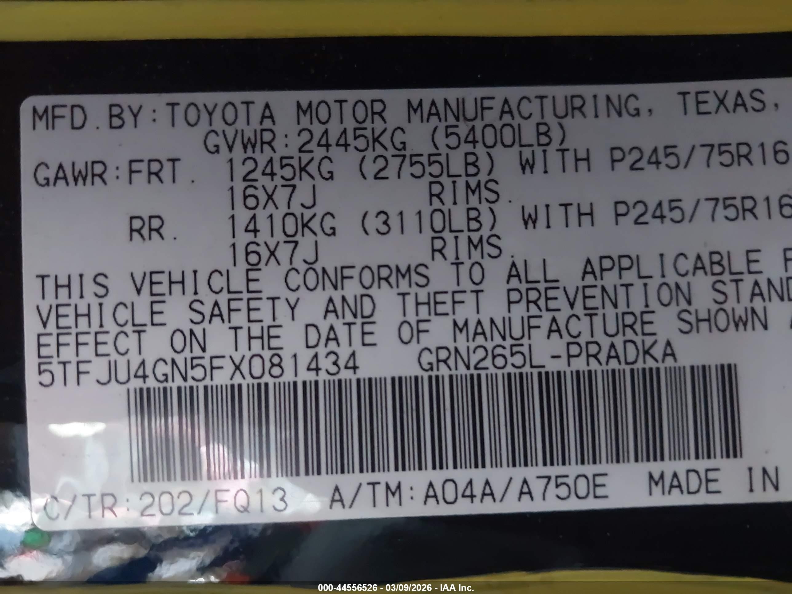 2015 Toyota Tacoma Prerunner V6 Black vin: 5TFJU4GN5FX081434