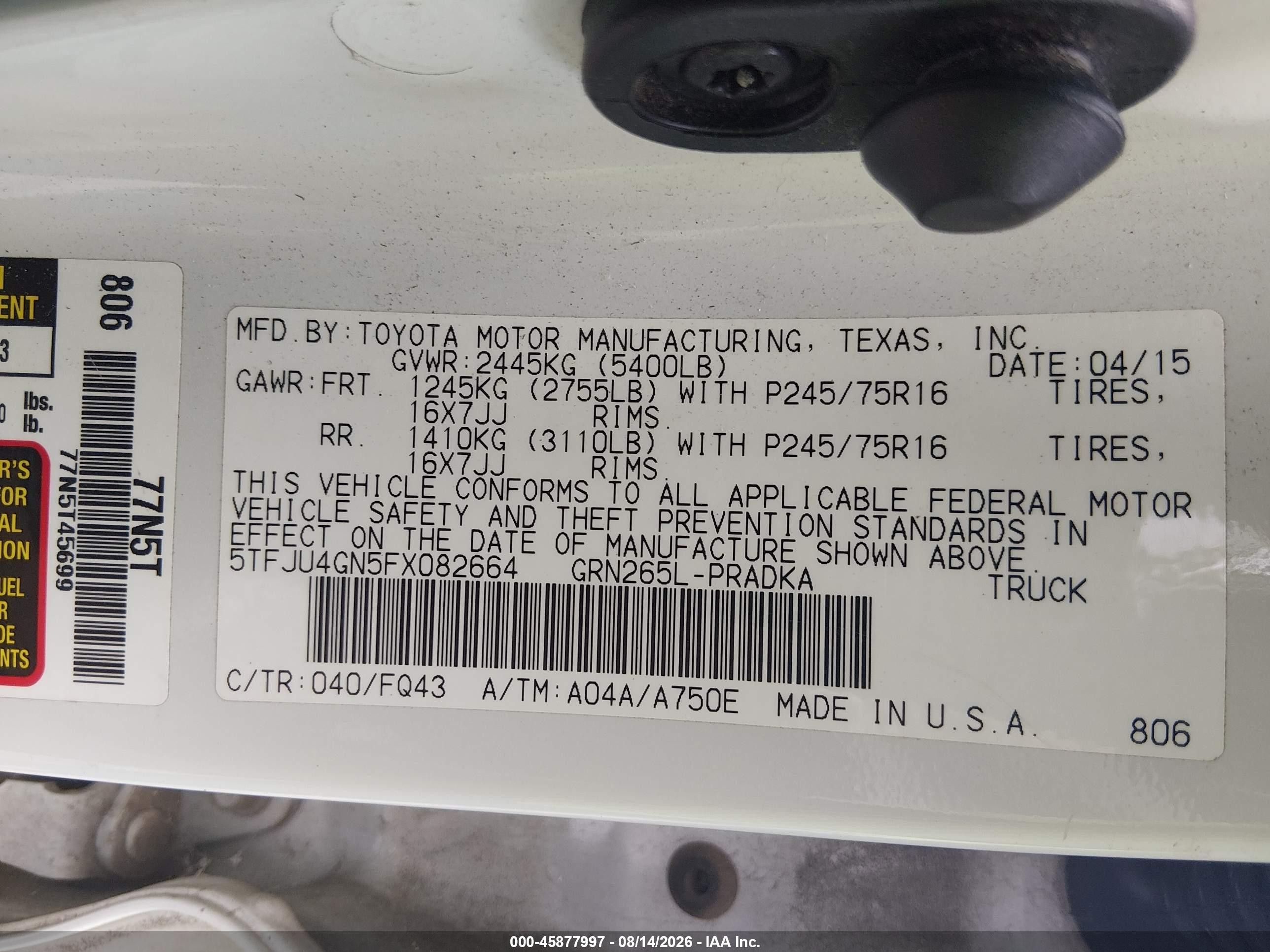 2015 Toyota Tacoma Prerunner V6 Белый vin: 5TFJU4GN5FX082664