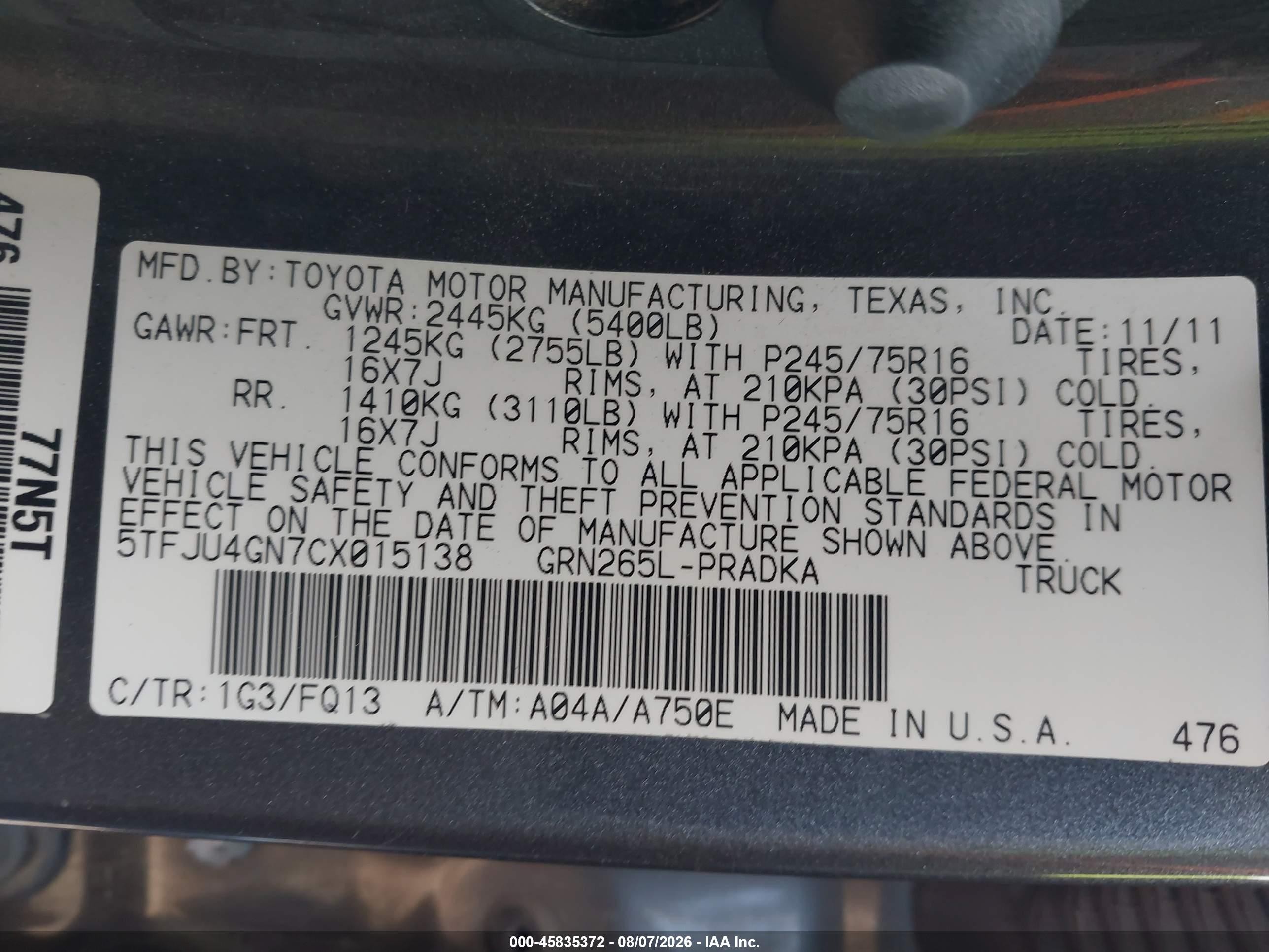 2012 Toyota Tacoma Prerunner V6 Gray vin: 5TFJU4GN7CX015138
