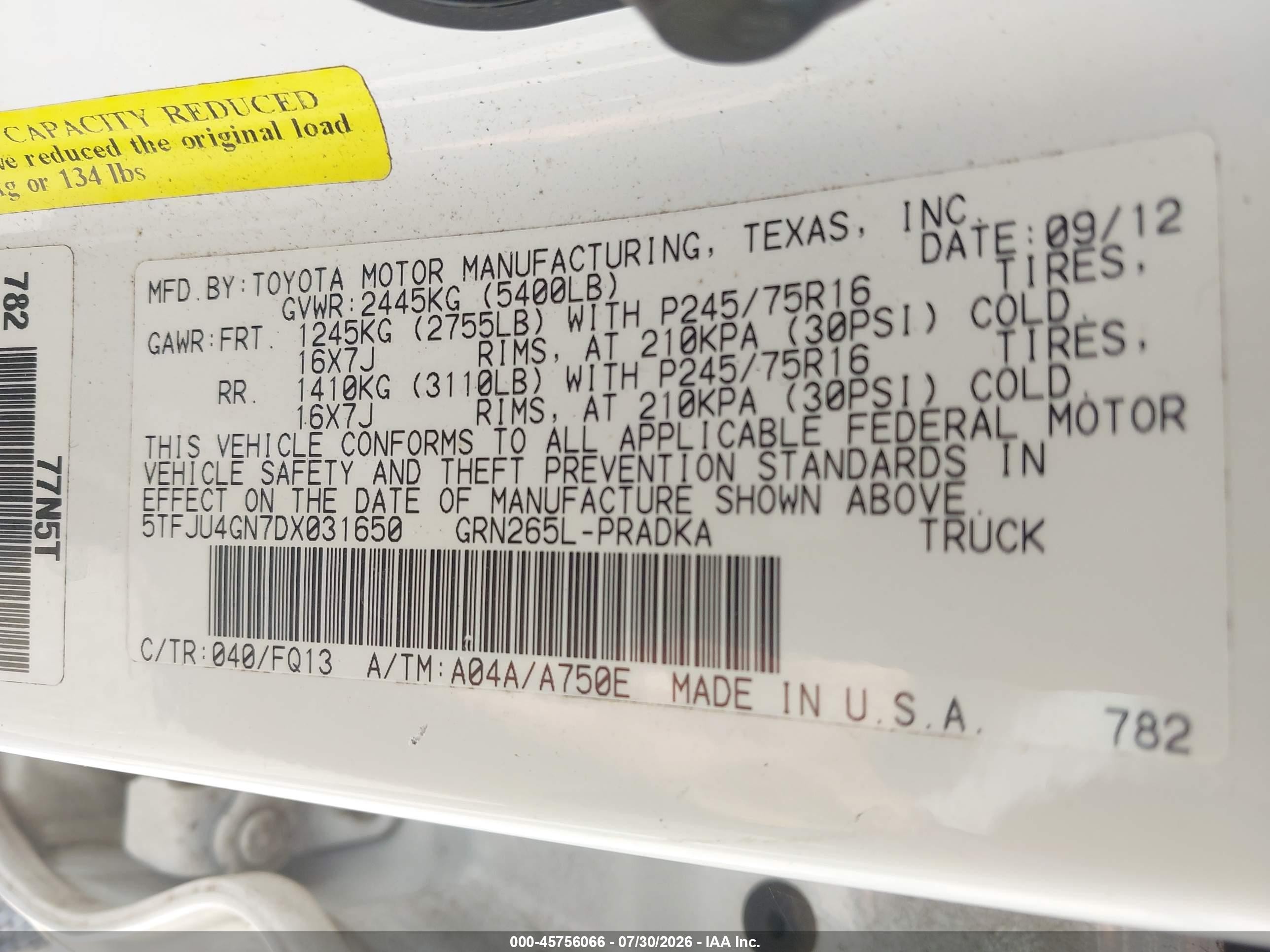2013 Toyota Tacoma Prerunner V6 White vin: 5TFJU4GN7DX031650