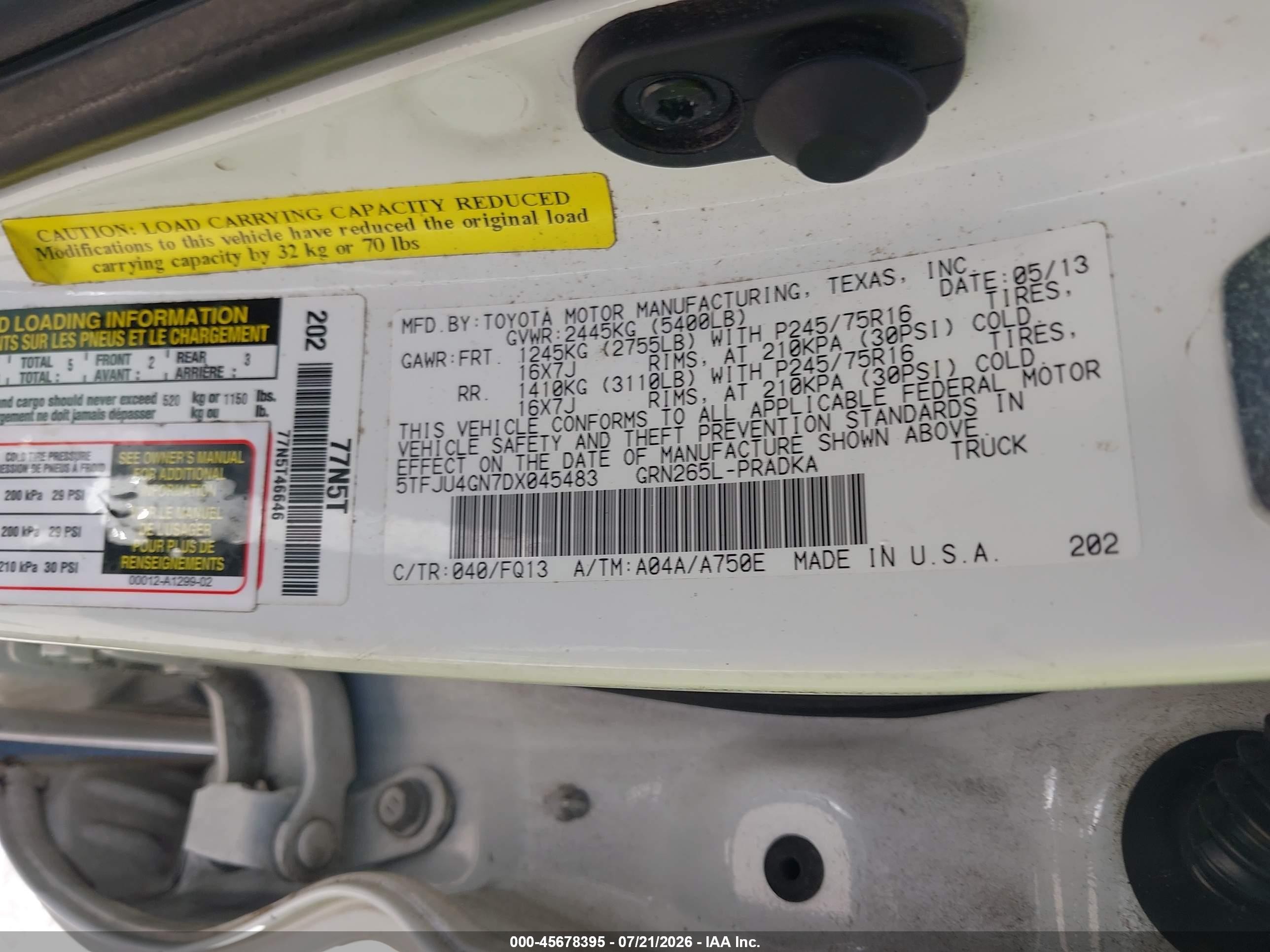 2013 Toyota Tacoma Prerunner V6 Белый vin: 5TFJU4GN7DX045483
