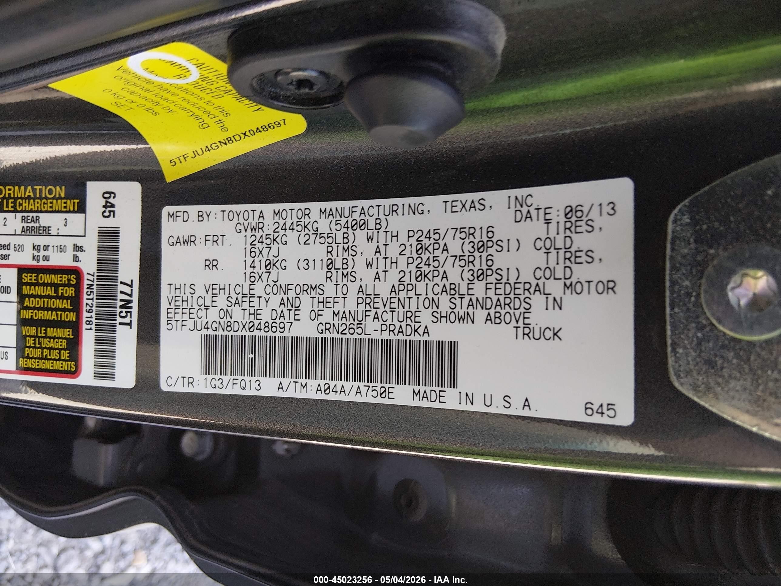2013 Toyota Tacoma Prerunner V6 Gray vin: 5TFJU4GN8DX048697