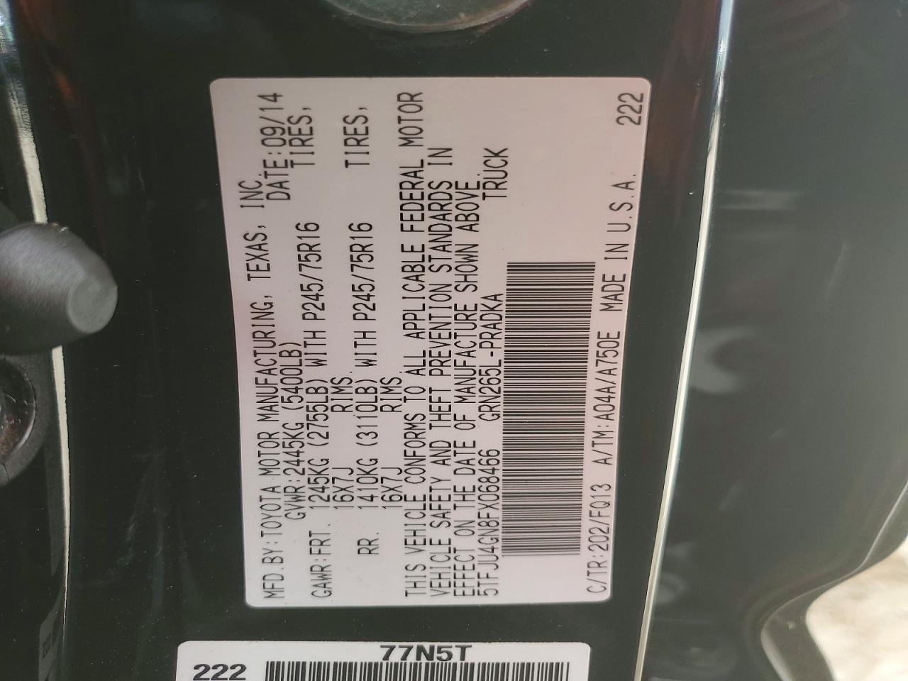2015 Toyota Tacoma Prerunner V6 Black vin: 5TFJU4GN8FX068466