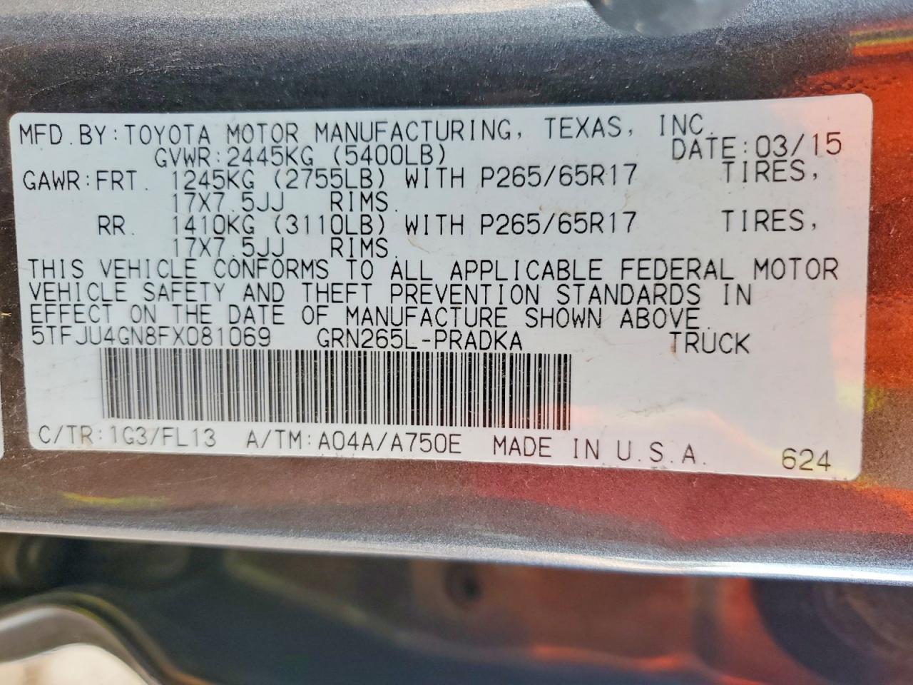 2015 Toyota Tacoma Double Cab Prerunner Charcoal vin: 5TFJU4GN8FX081069