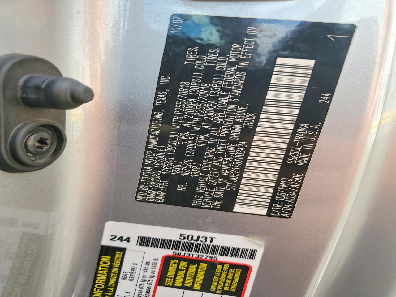2008 Toyota Tundra Grade Silver vin: 5TFJU52148X003434