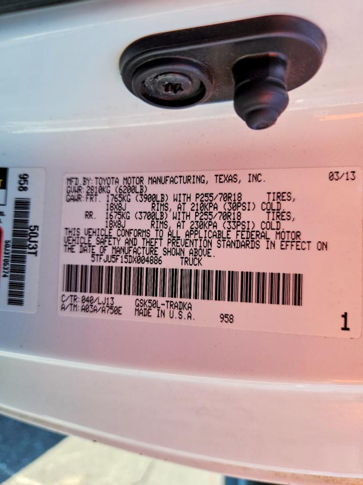 2013 Toyota Tundra Grade White vin: 5TFJU5F15DX004886