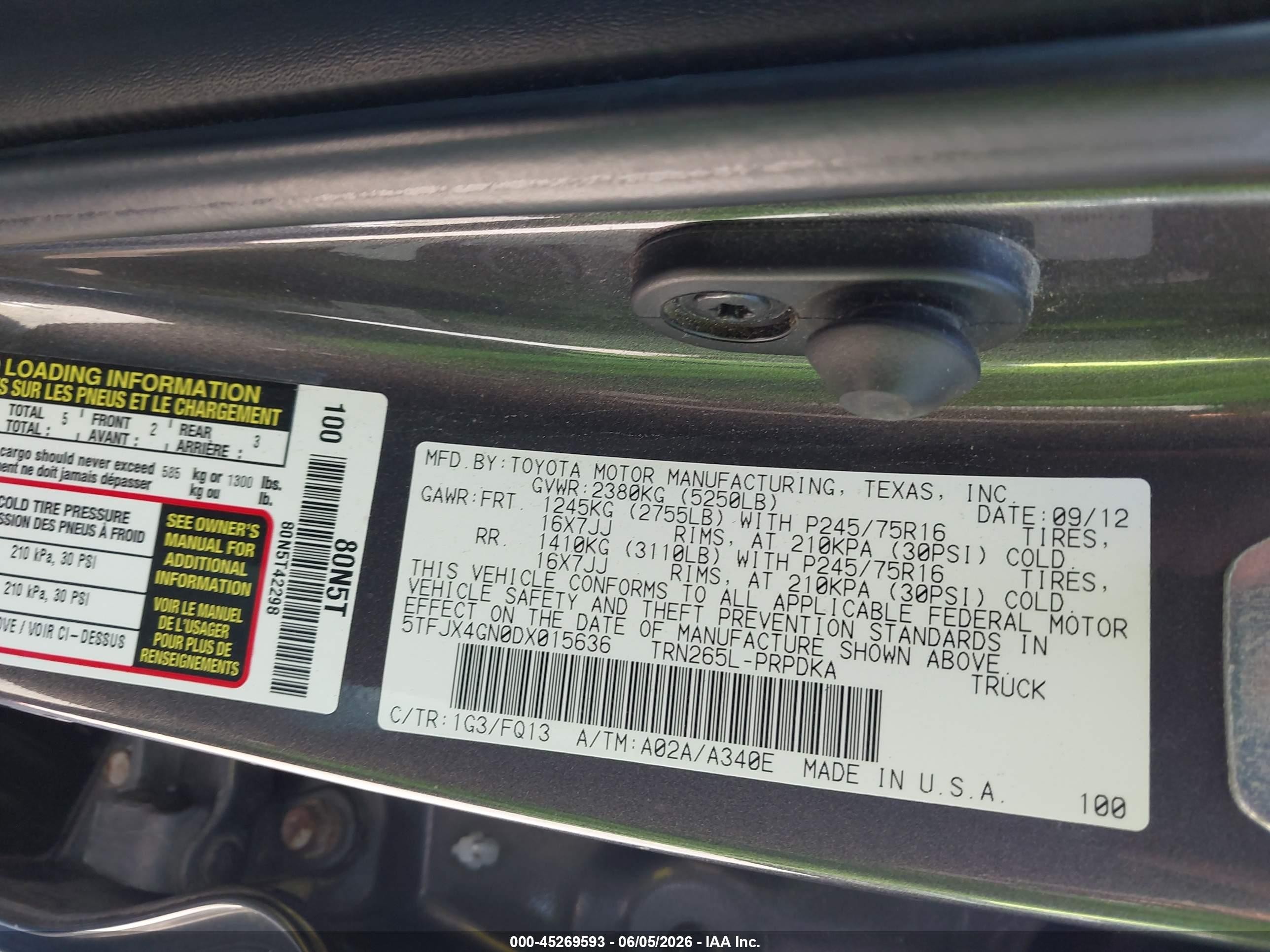 2013 Toyota Tacoma Prerunner Gray vin: 5TFJX4GN0DX015636