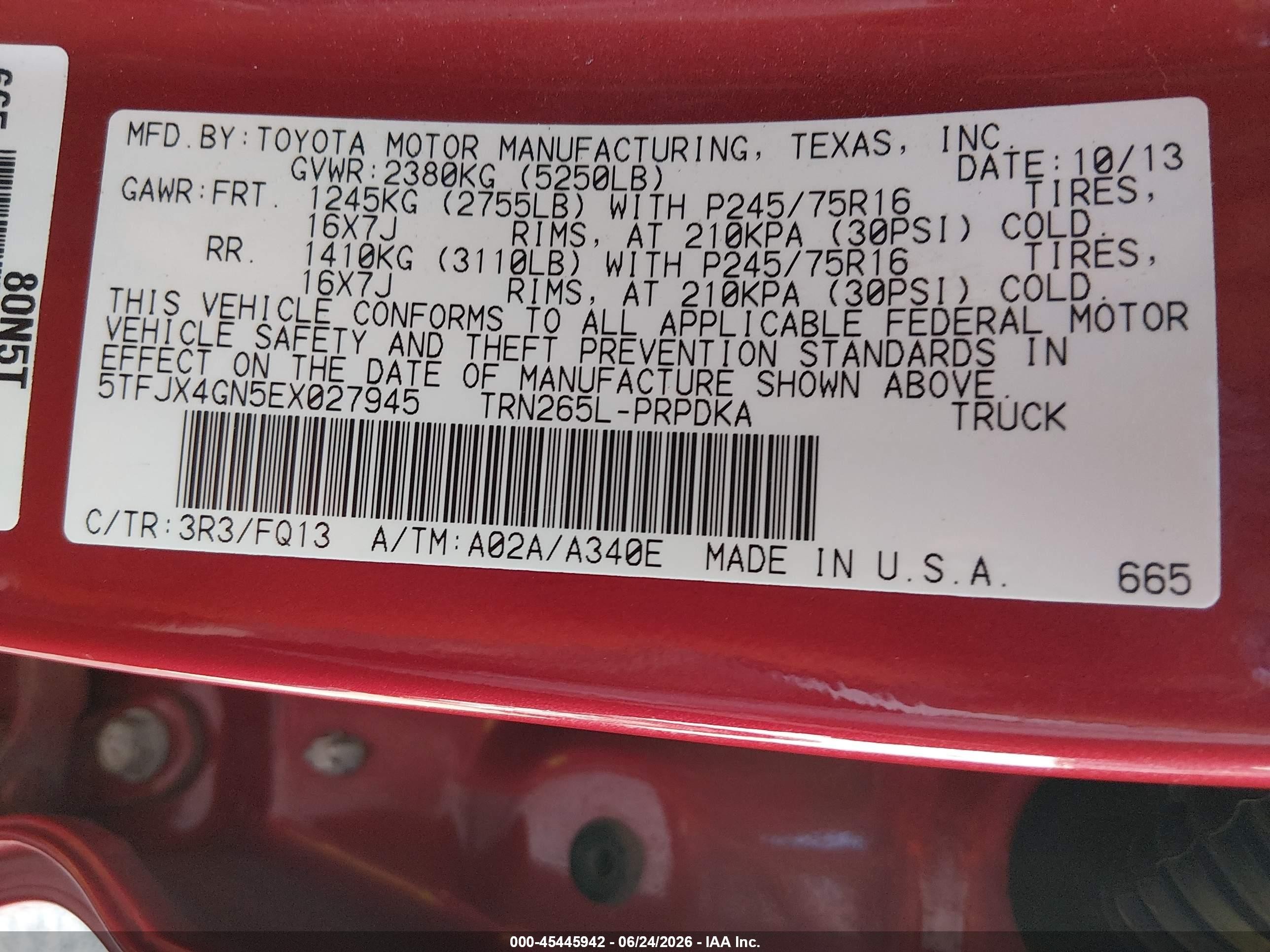2014 Toyota Tacoma Prerunner Red vin: 5TFJX4GN5EX027945