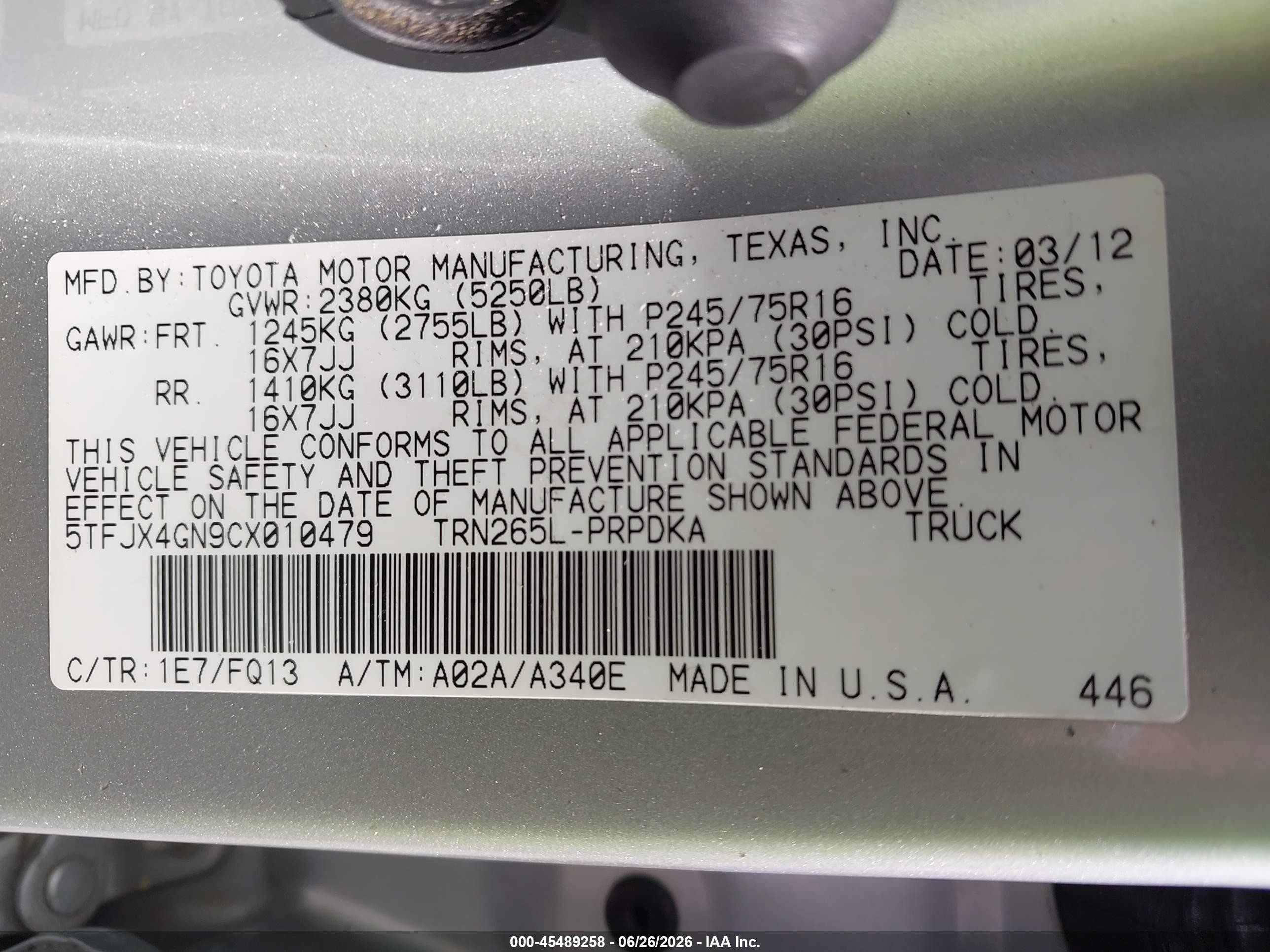 2012 Toyota Tacoma Prerunner Silver vin: 5TFJX4GN9CX010479