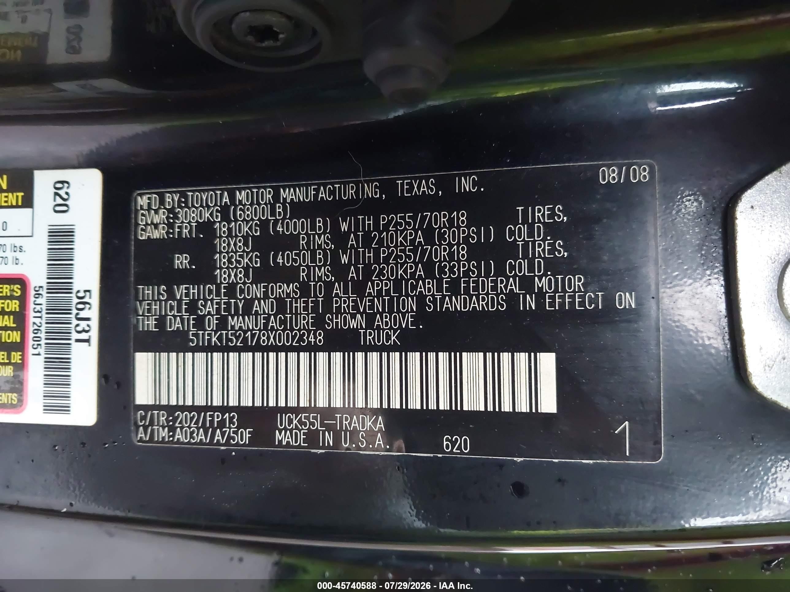 2008 Toyota Tundra Base 4.7l V8 Gray vin: 5TFKT52178X002348