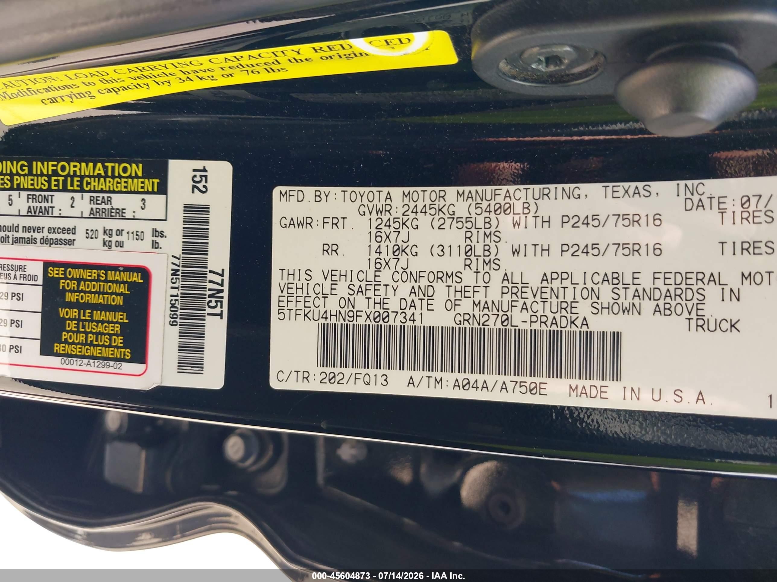 2015 Toyota Tacoma Prerunner V6 Black vin: 5TFKU4HN9FX007341