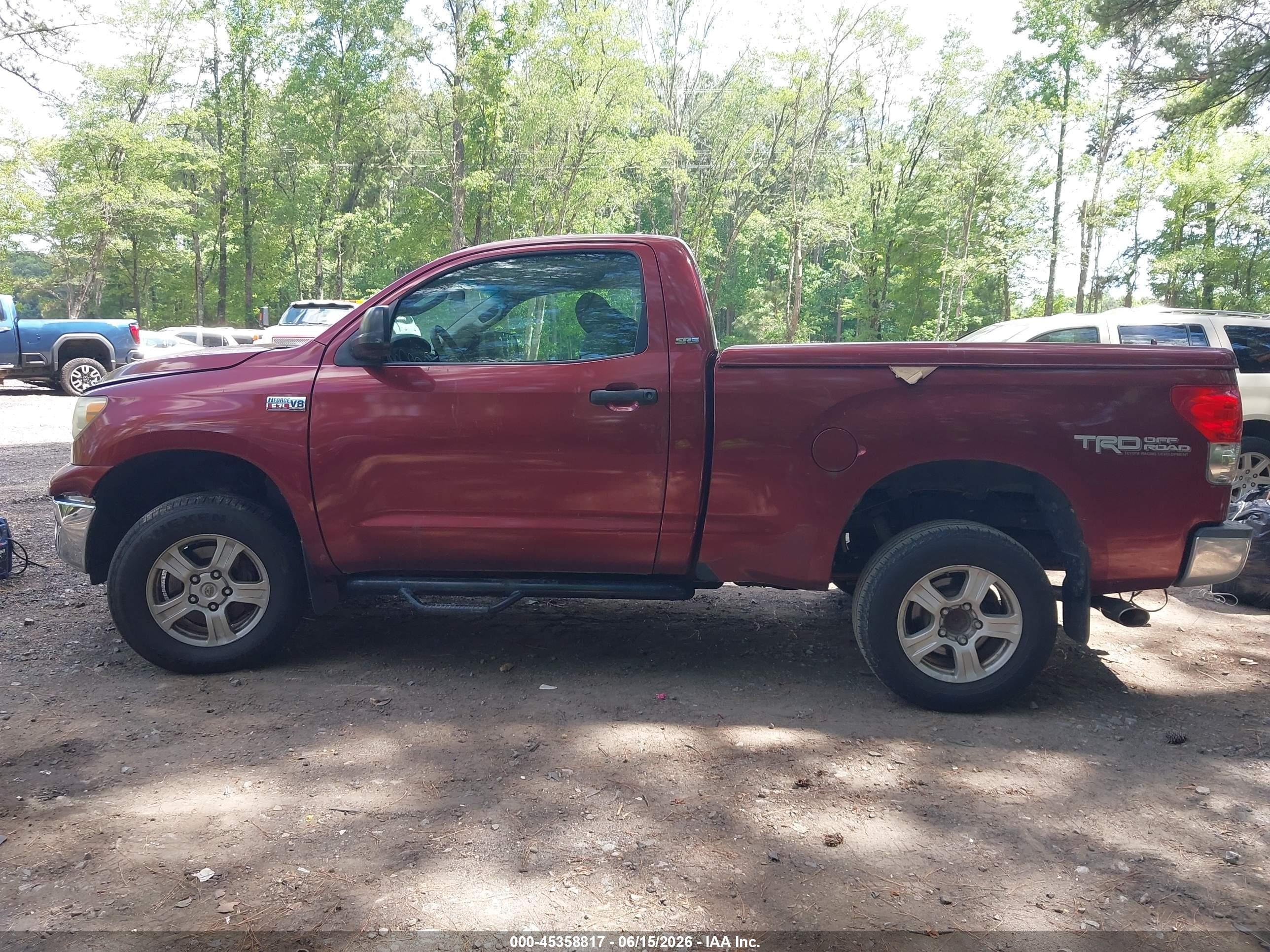 2007 Toyota Tundra Base 5.7l V8 Burgundy vin: 5TFKV521X7X001607