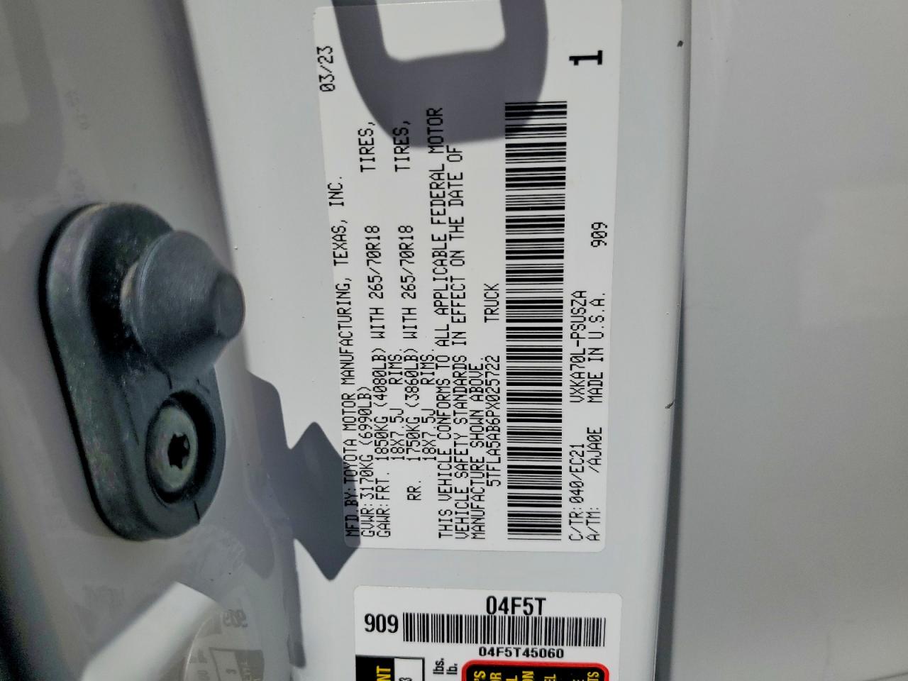 2023 Toyota Tundra Sr5 White vin: 5TFLA5AB6PX025722