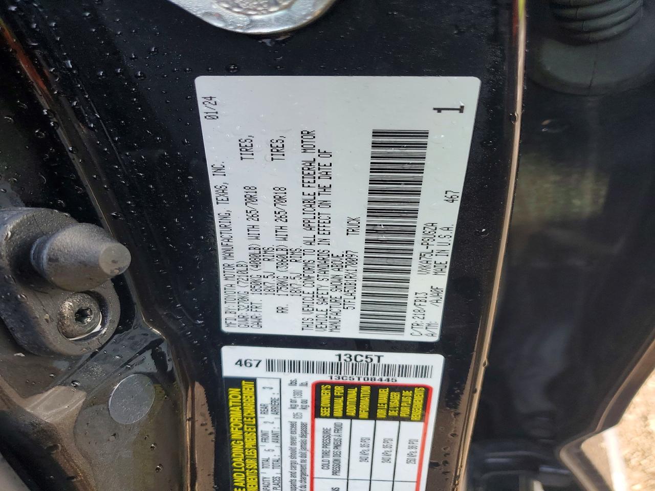 2024 Toyota Tundra Sr5 Black vin: 5TFLA5DB1RX170097